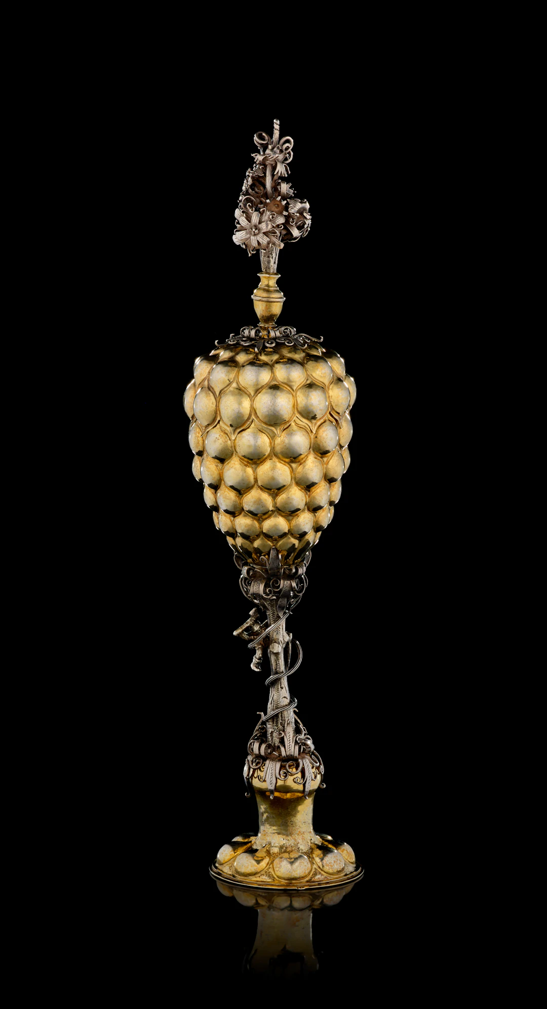 A German parcel-gilt silver pine-apple covered cup, Andreas Lobenschrott