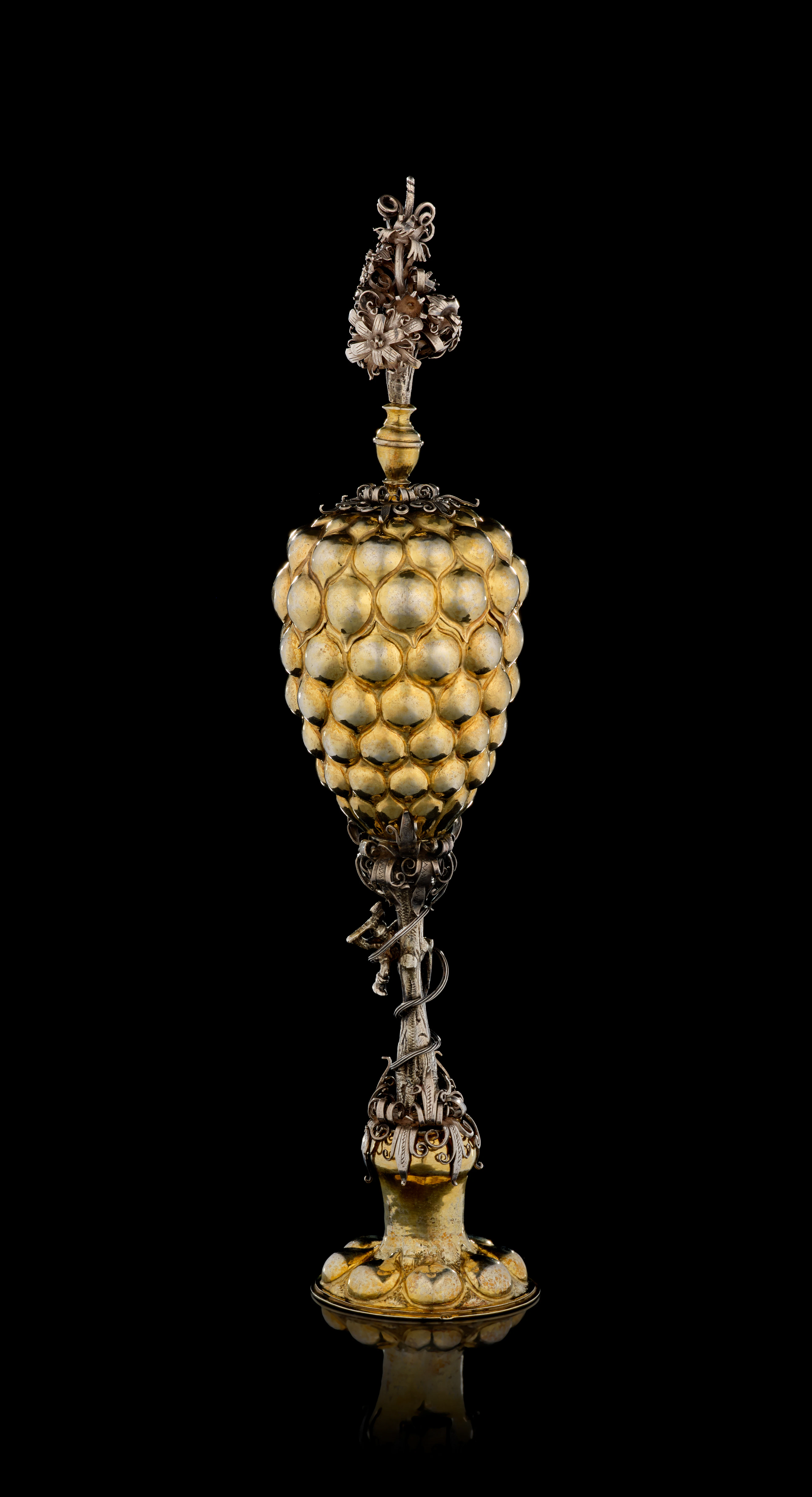 A German parcel-gilt silver pine-apple covered cup, Andreas Lobenschrott