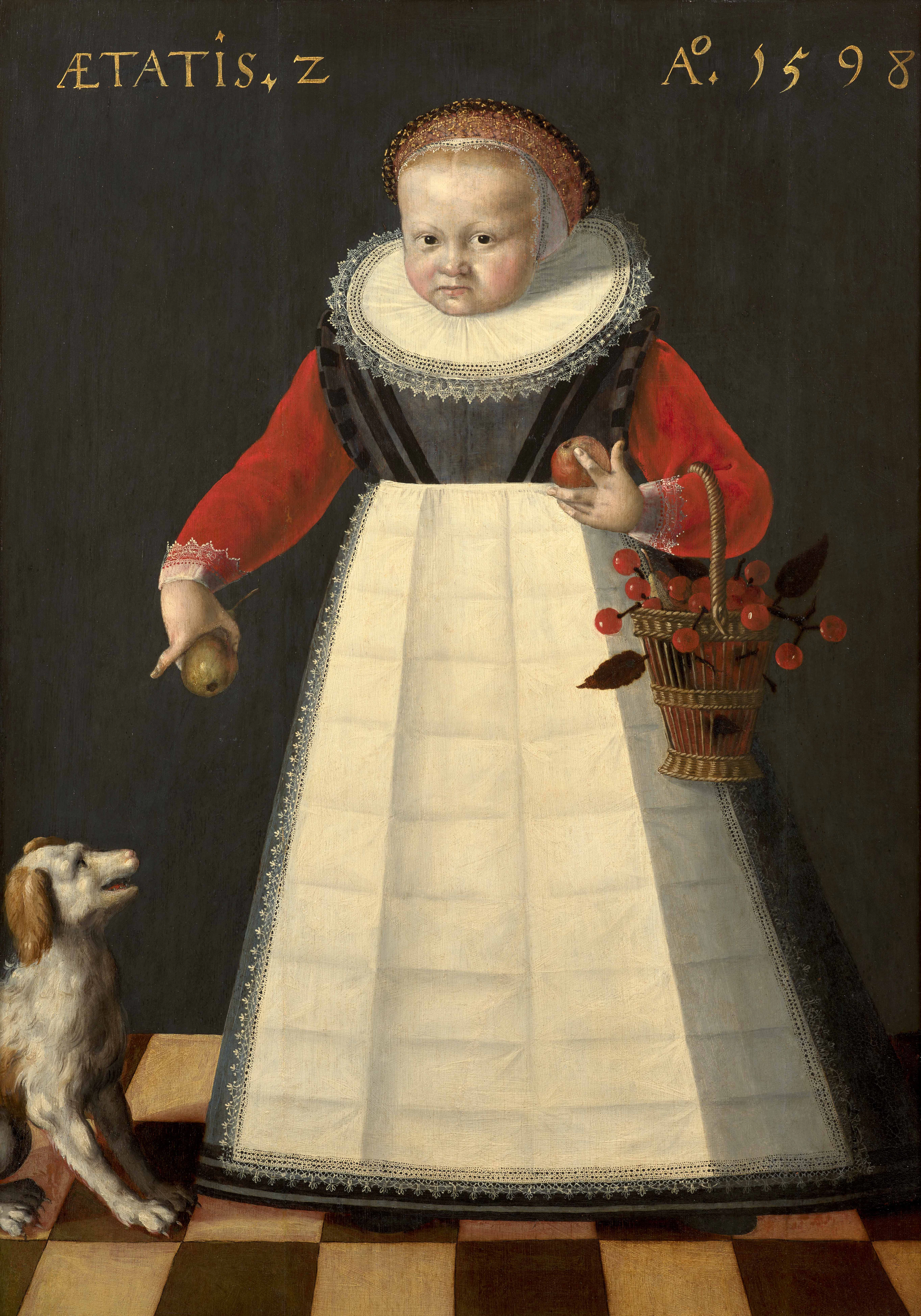 École hollandaise, 1598 Portrait d’une petite fille tenant un panier