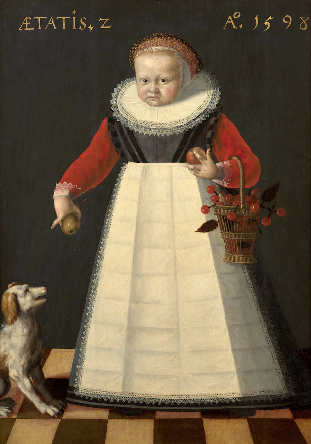 École hollandaise, 1598 Portrait d’une petite fille tenant un panier