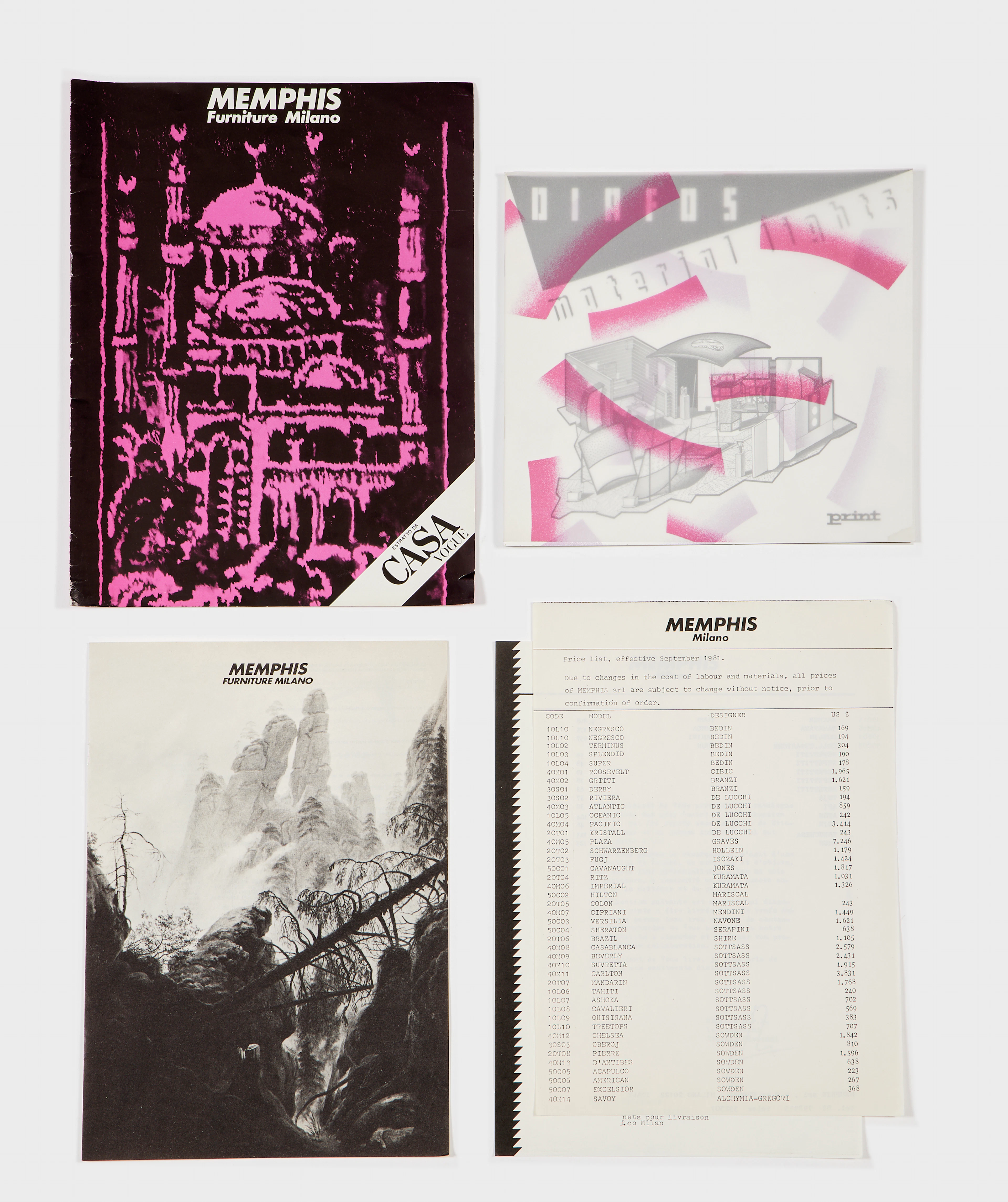 Ensemble de documentations sur l'éditeur de design italien Memphis