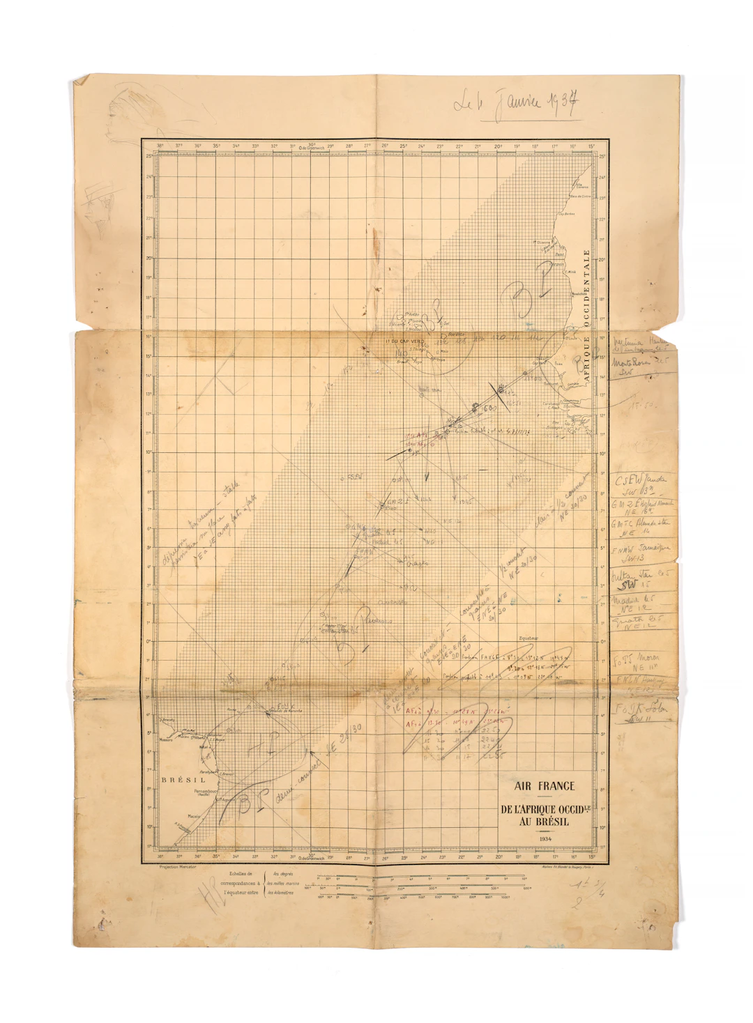 ÉMOUVANTE CARTE ANNOTÉE DES RECHERCHES ÉFFECTUÉES PAR HENRI GUILLAUMET