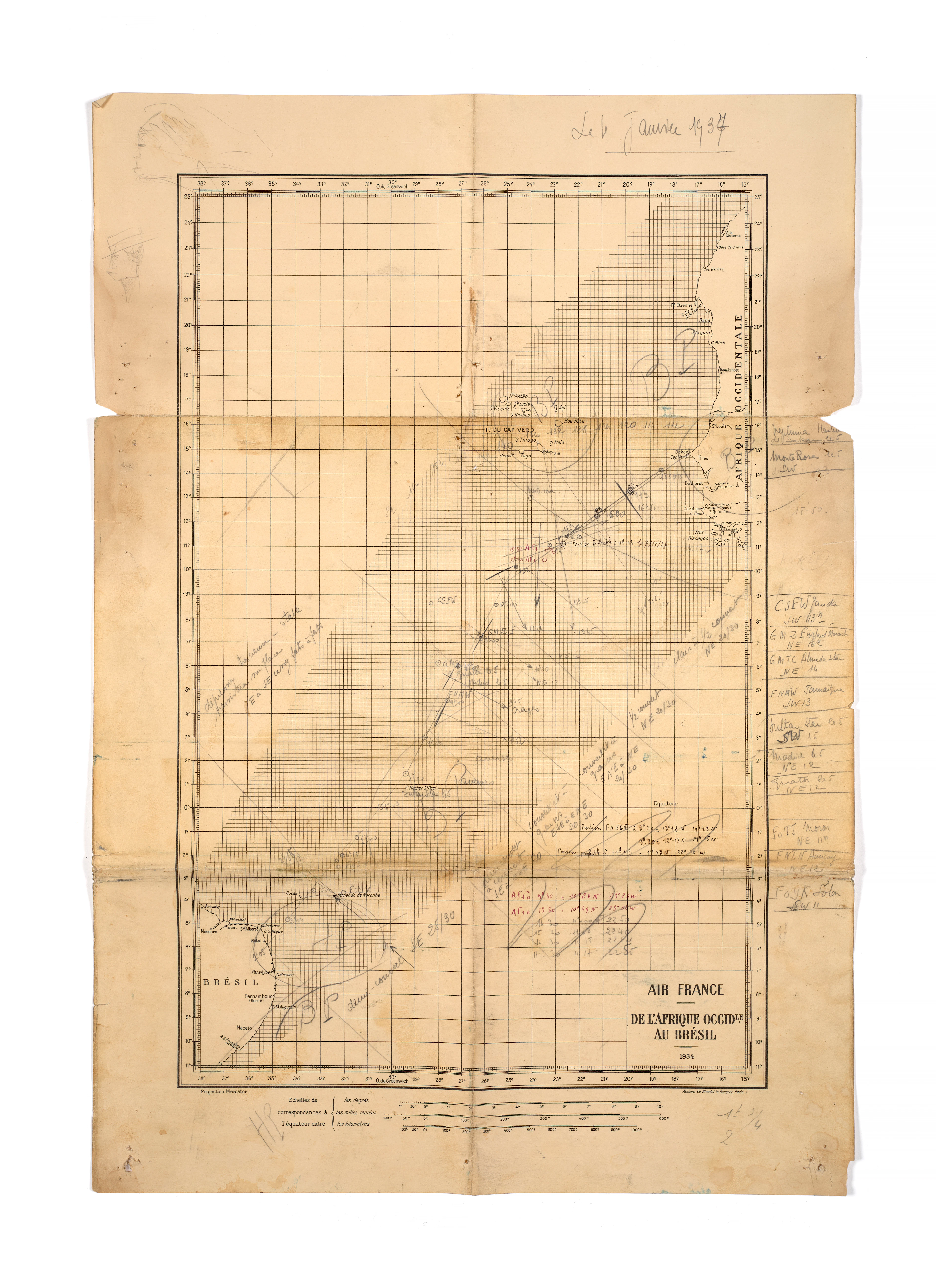 ÉMOUVANTE CARTE ANNOTÉE DES RECHERCHES ÉFFECTUÉES PAR HENRI GUILLAUMET