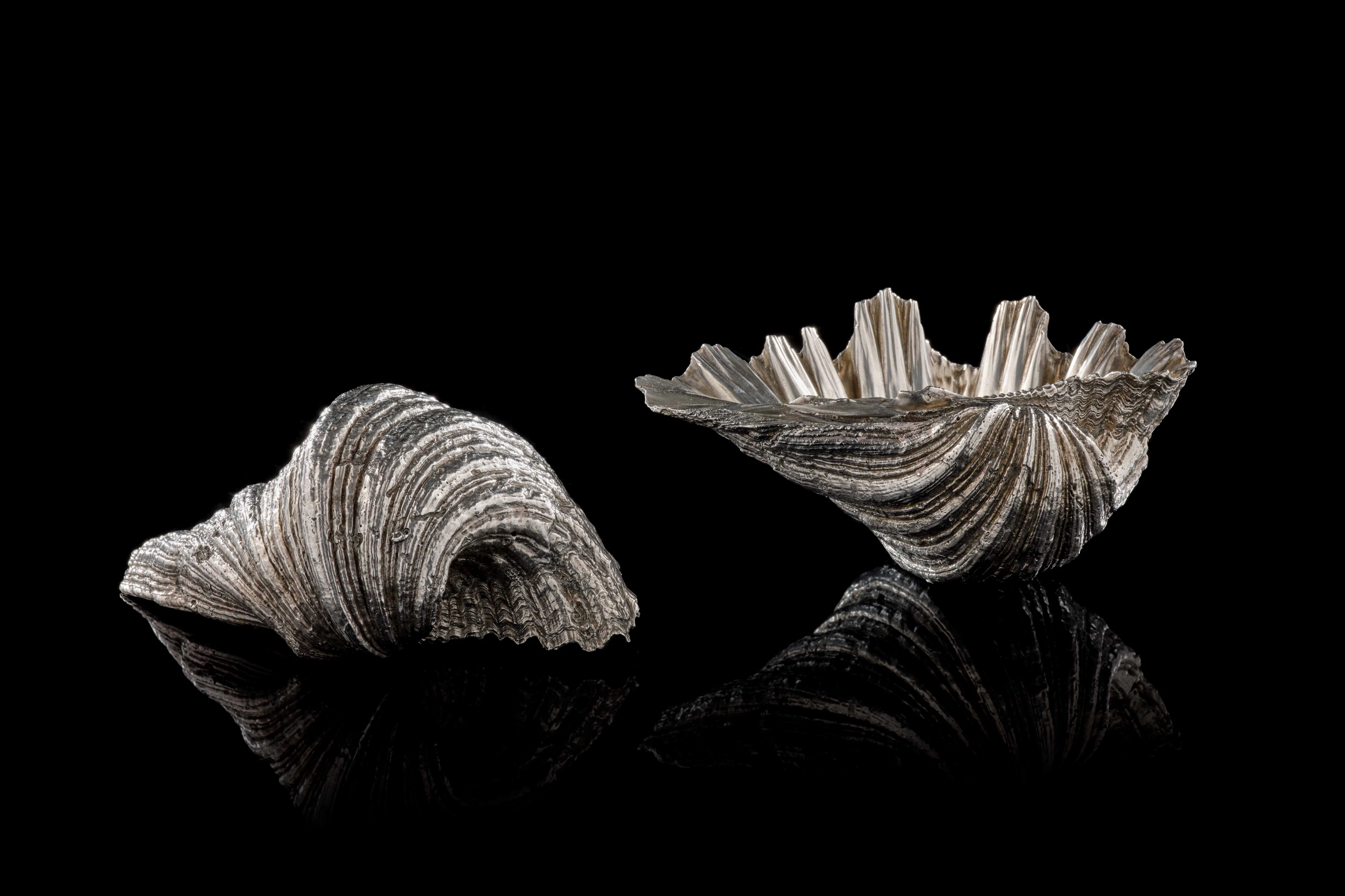 PAIRE DE COQUILLAGES BÉNITIER RECOUVERTS D'ARGENT