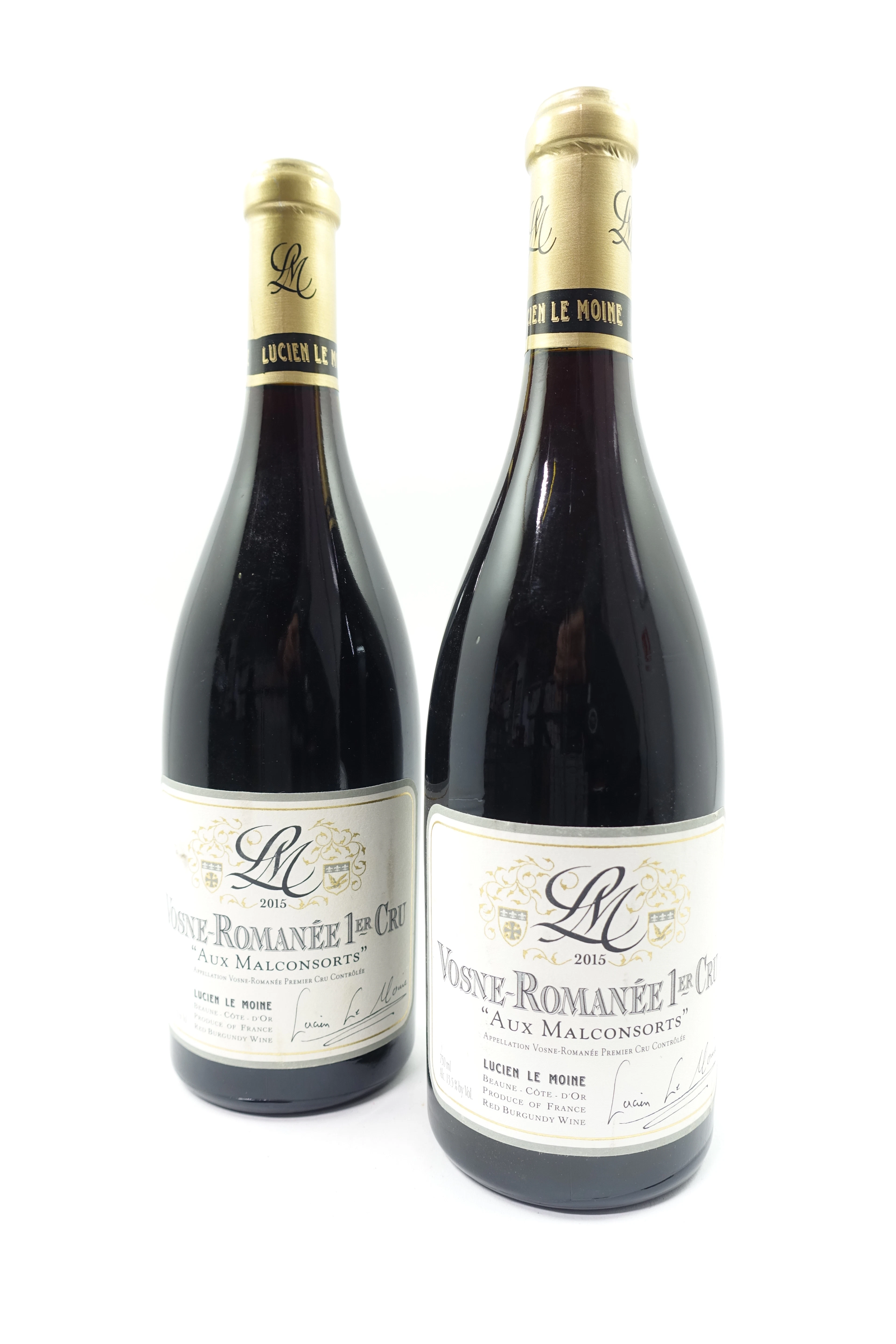 2 bts VOSNE ROMANEE 2015 1er Cru Les Malconsorts. Lucien Le Moine