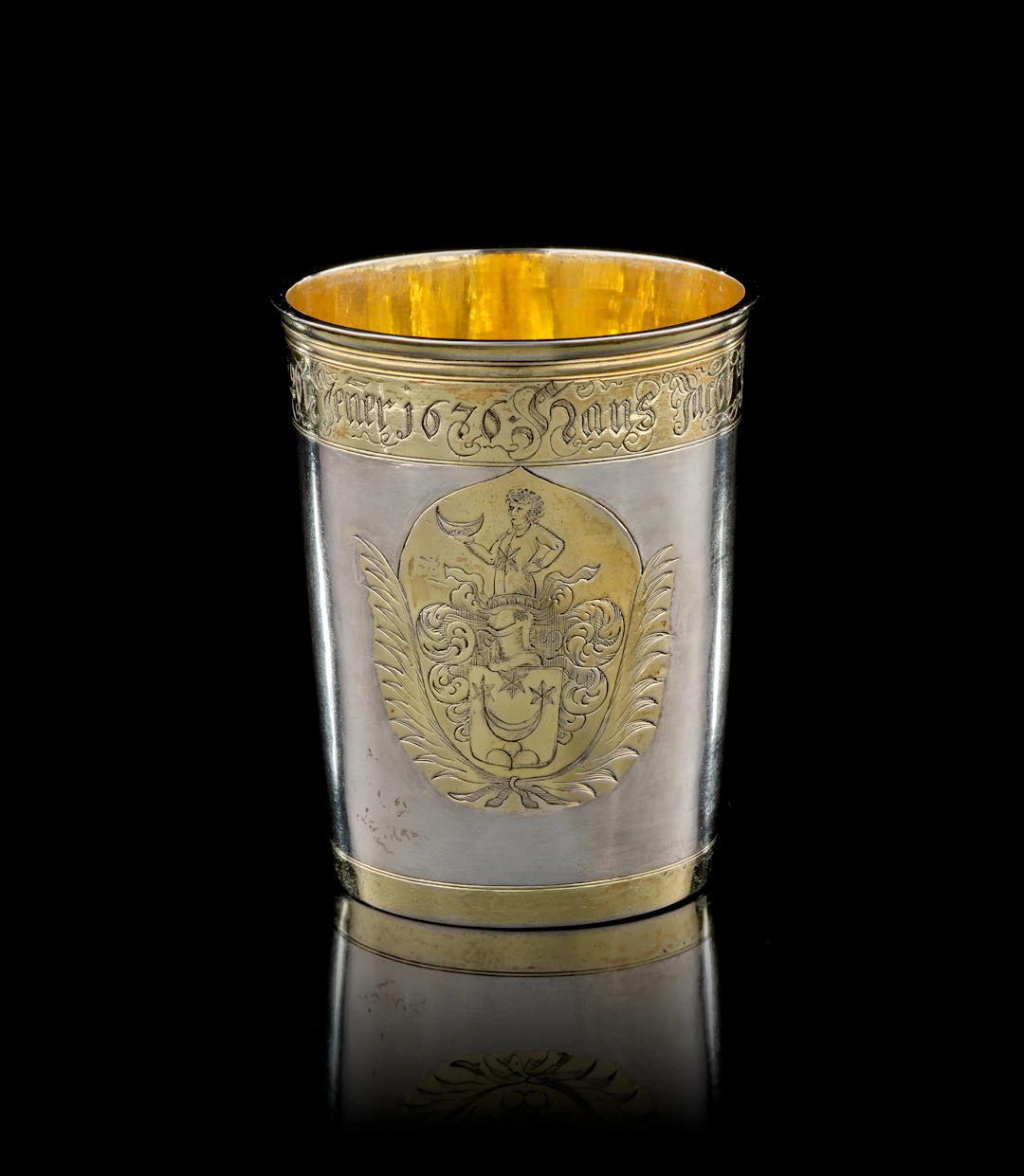 A Swiss parcel-gilt silver beaker with armorial, Johannes I. Weber