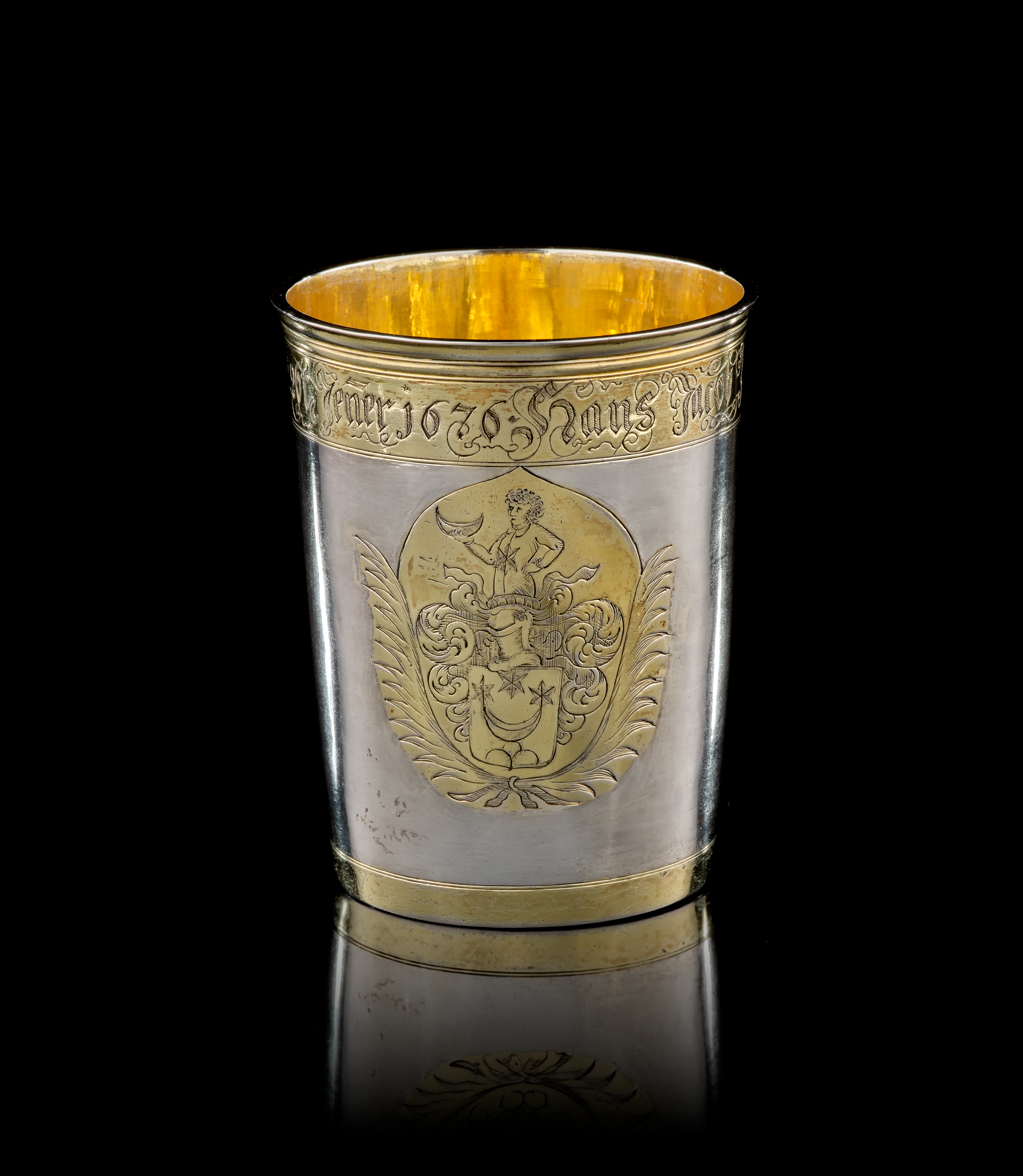A Swiss parcel-gilt silver beaker with armorial, Johannes I. Weber