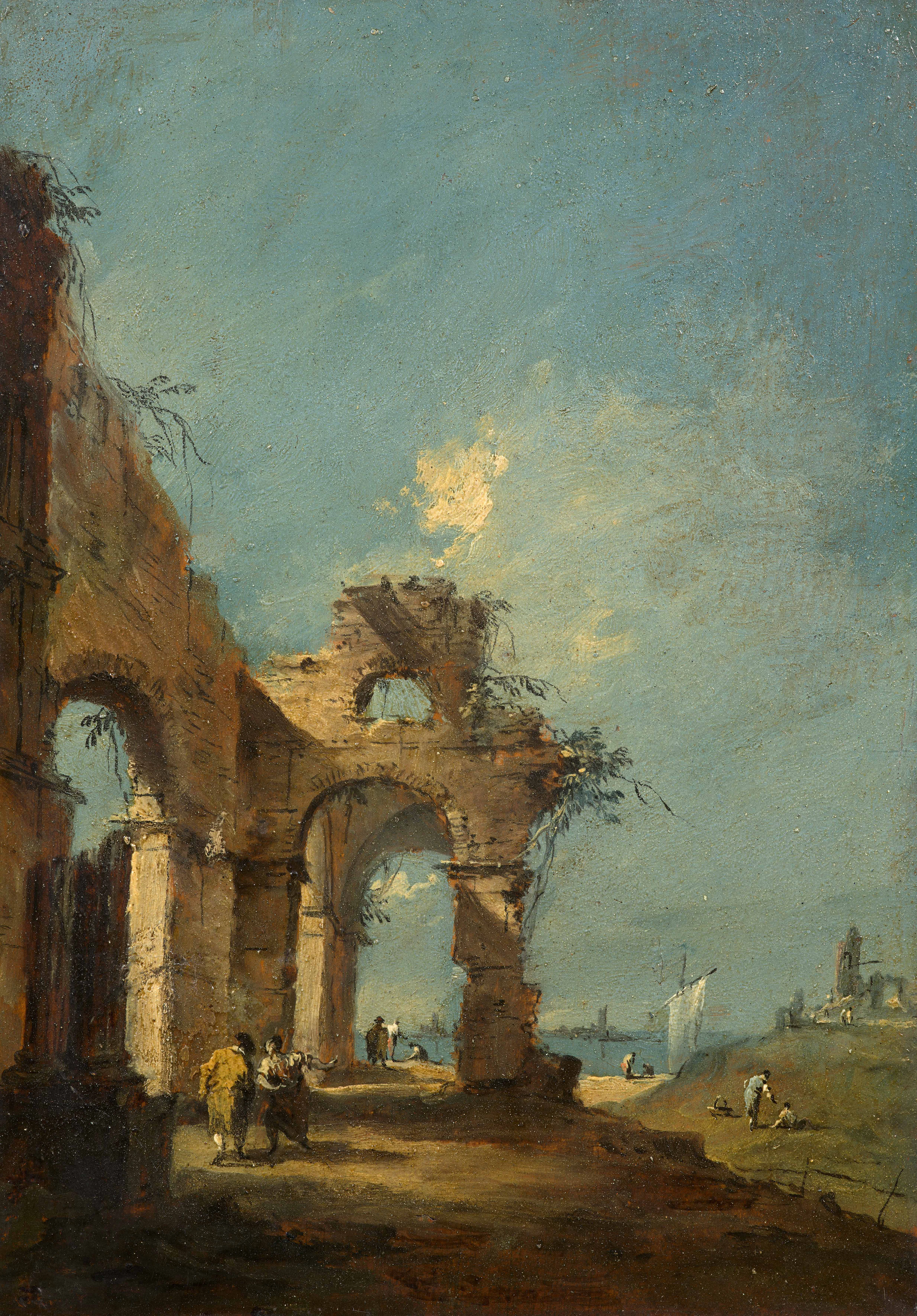 Francesco GUARDI Venise, 1712 - 1793 Caprice architectural animé de