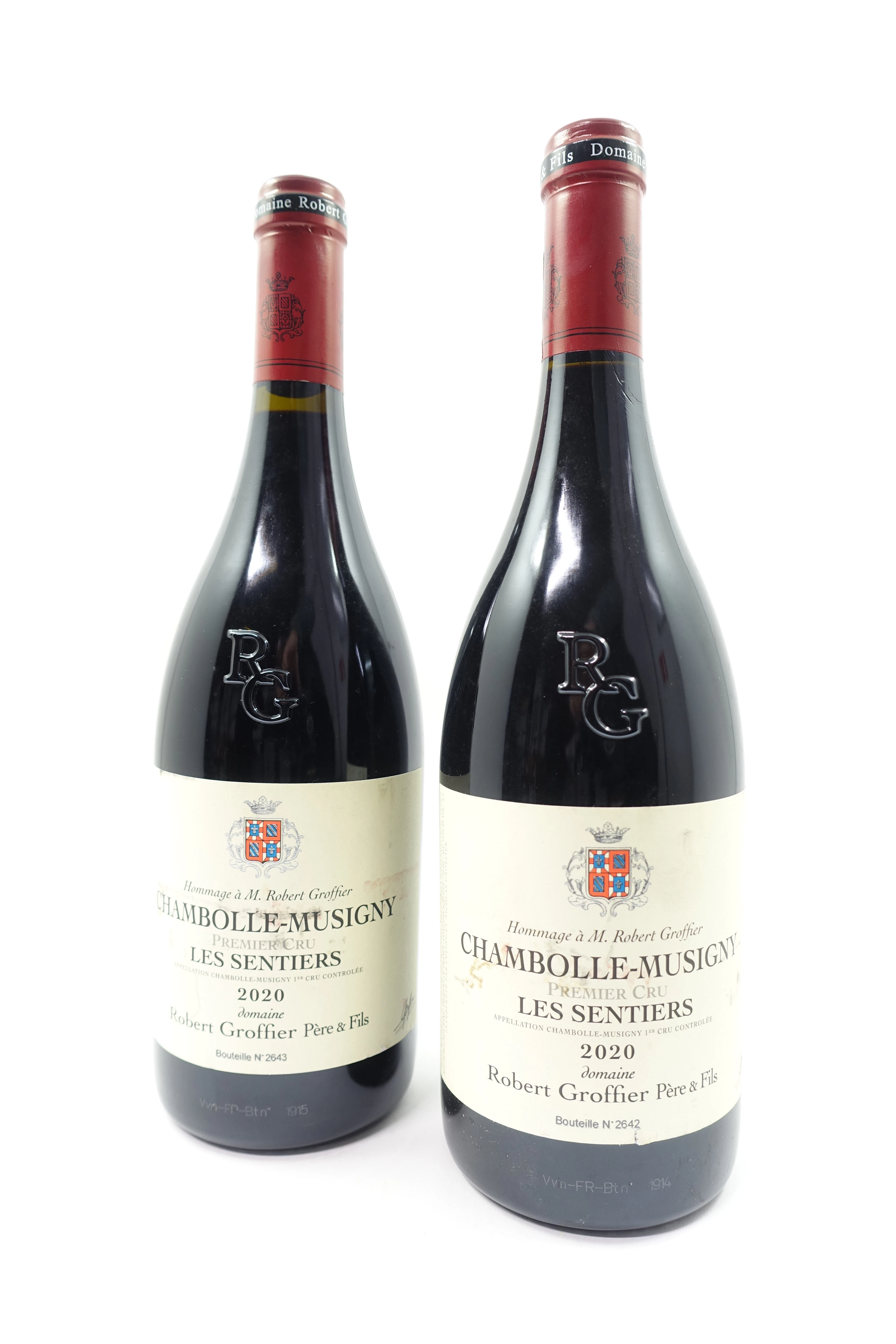 2 bts CHAMBOLLE MUSIGNY 2020 1er cru les Sentiers. Domaine Robert