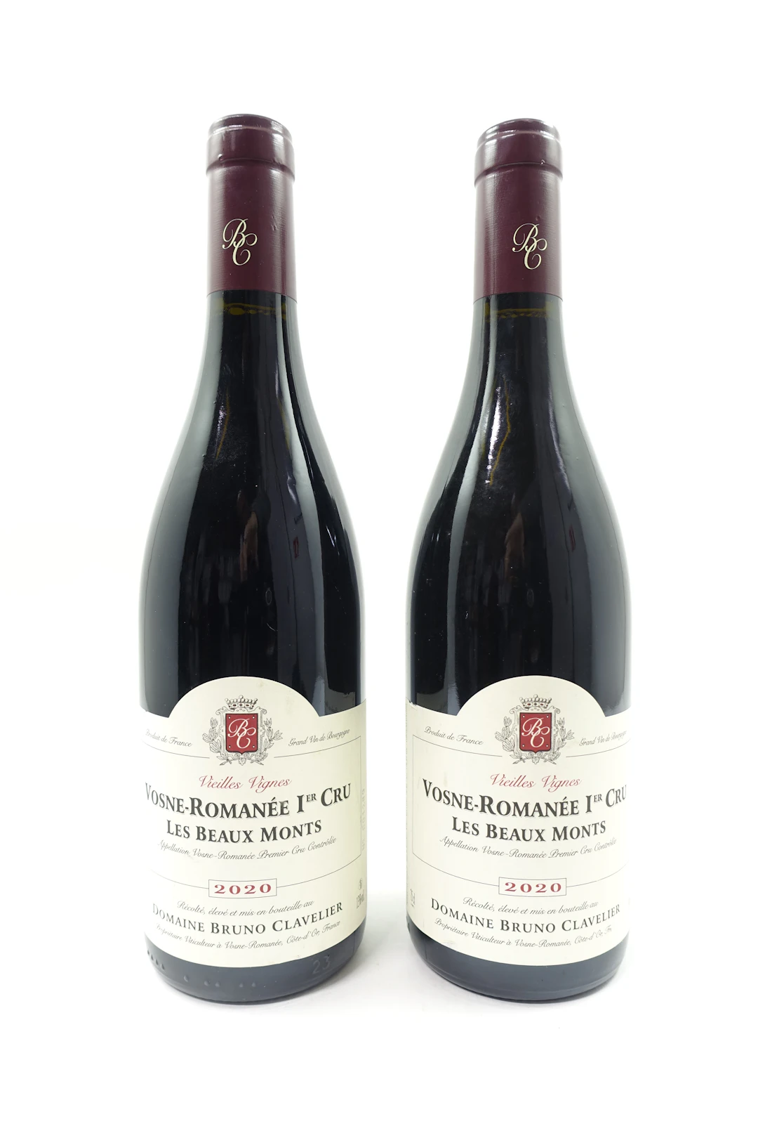 2 bts VOSNE ROMANEE 2020 1er Cru Les Beaux Monts. Domaine Bruno Clavelier