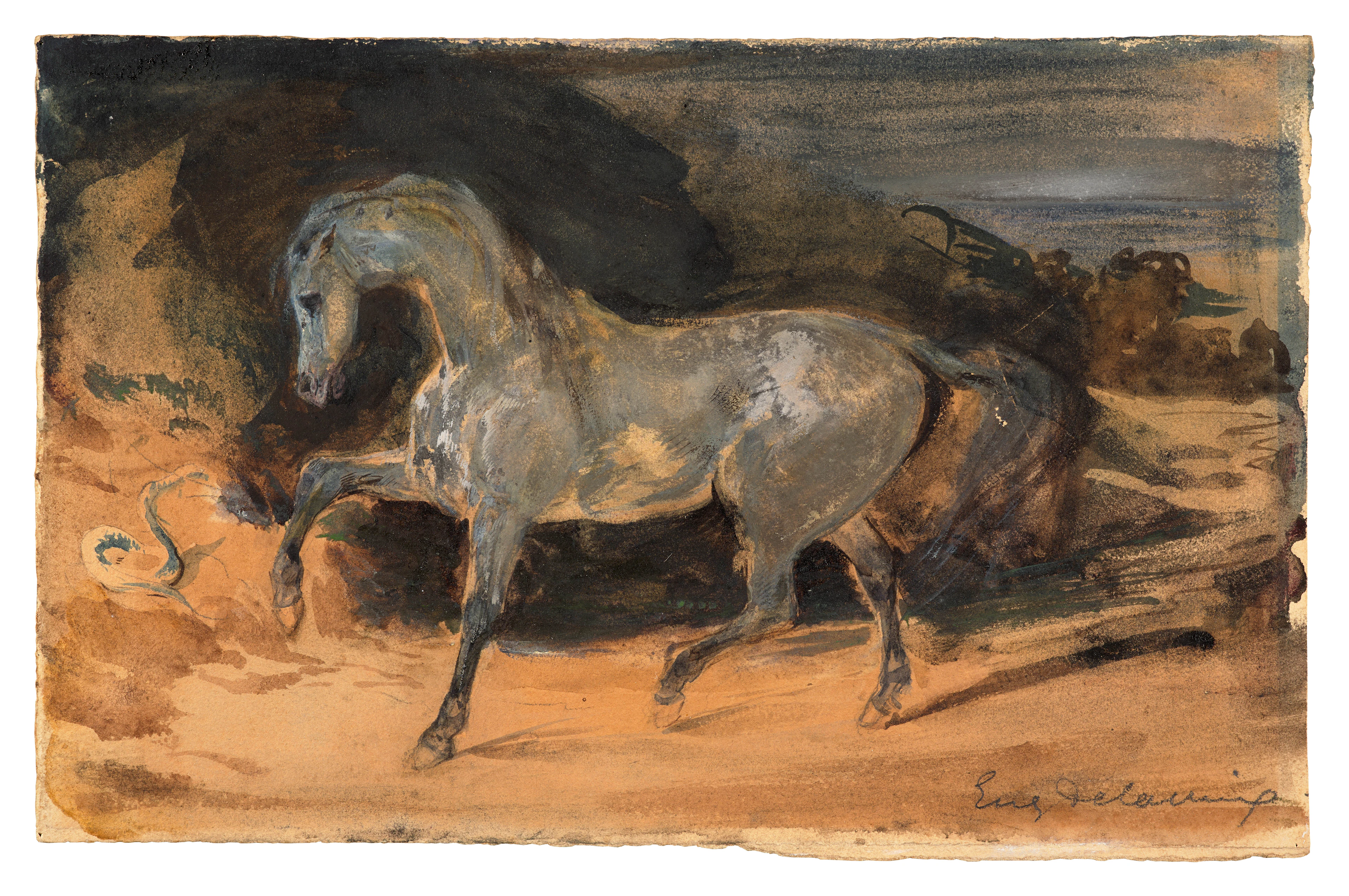 Eugène DELACROIX Saint-Maurice, 1798 - Paris, 1863 Cheval gris effrayé