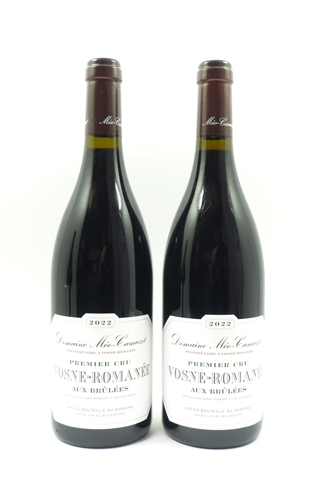 2 bts VOSNE ROMANEE 2022 1er Cru Aux Brulées. Domaine Méo Camuzet