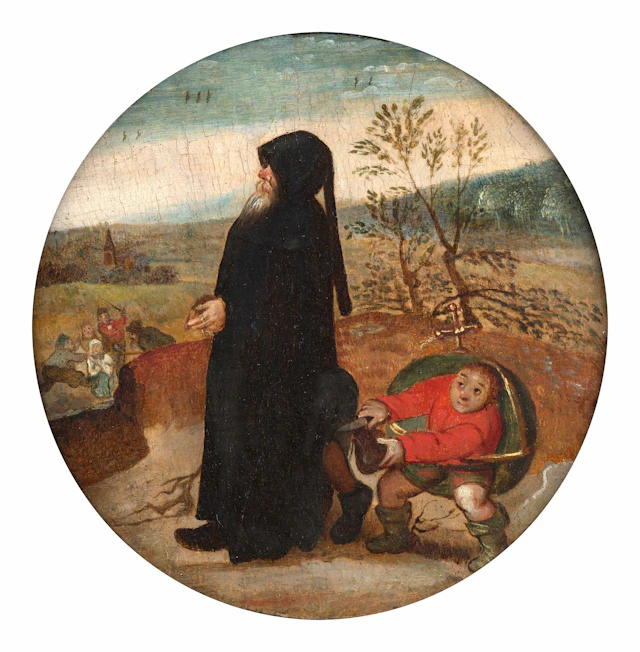 Ecole flamande du XVIIe siècle Atelier de Pieter II Brueghel Le Misanthrope