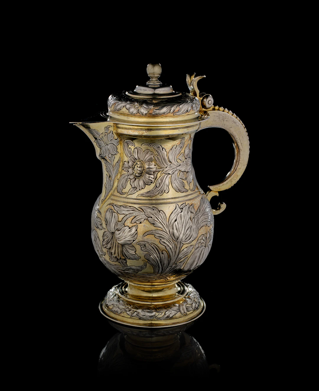 A German parcel-gilt silver ewer, Hieronymous Priester, Augsburg, 1651-1654
