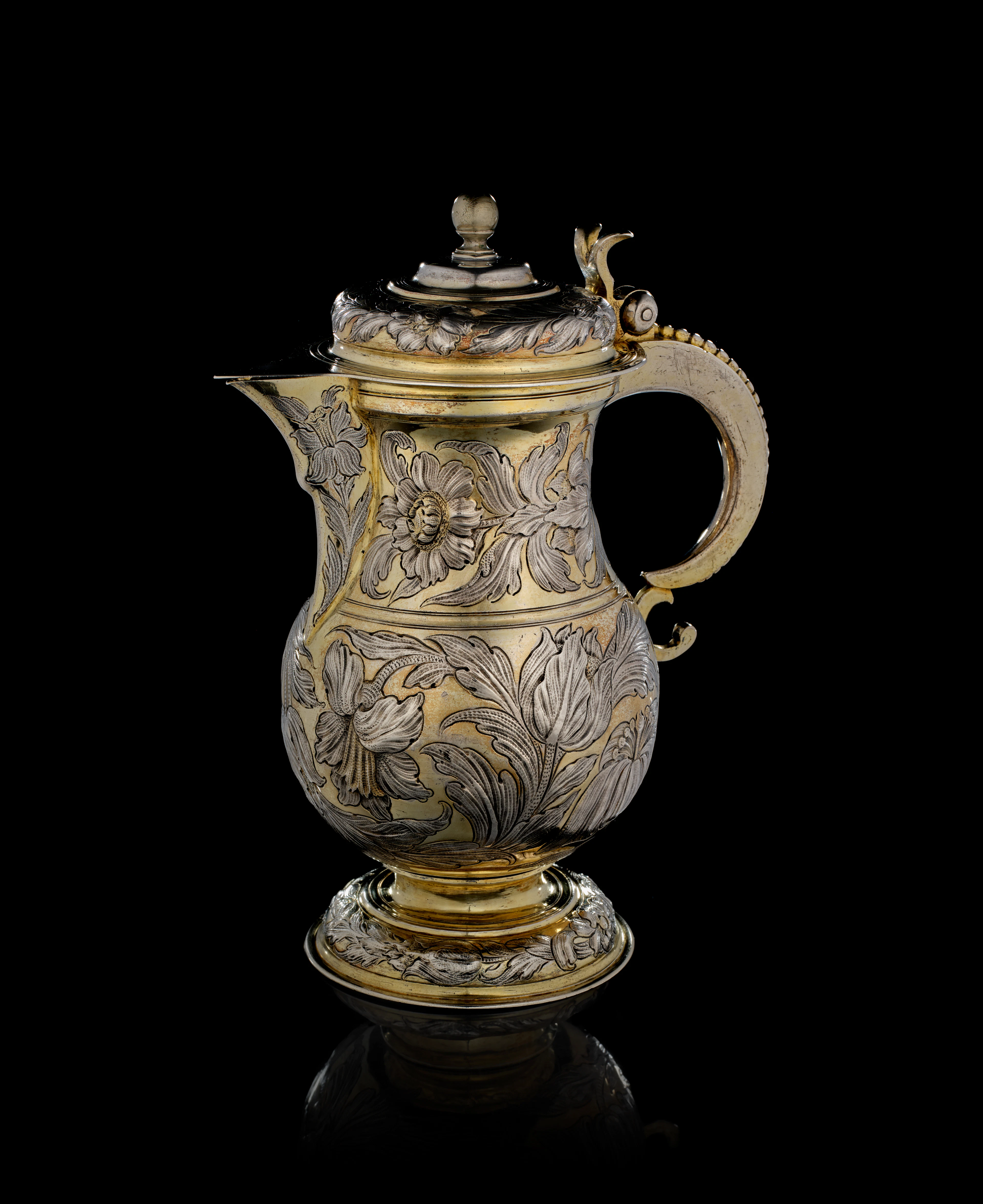 A German parcel-gilt silver ewer, Hieronymous Priester, Augsburg, 1651-1654
