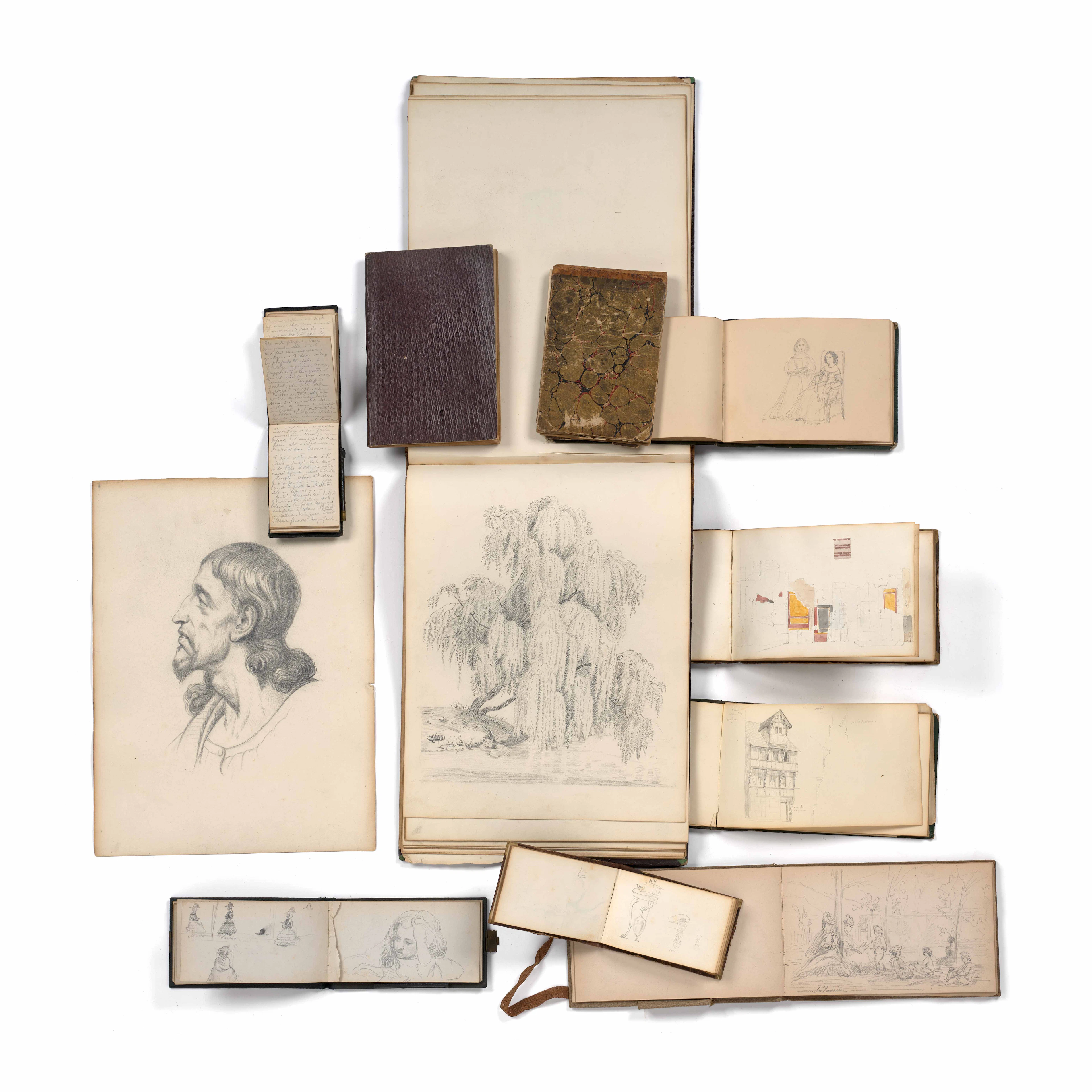 Lot de dix carnets de dessins, croquis et notes diverses ayant appartenu