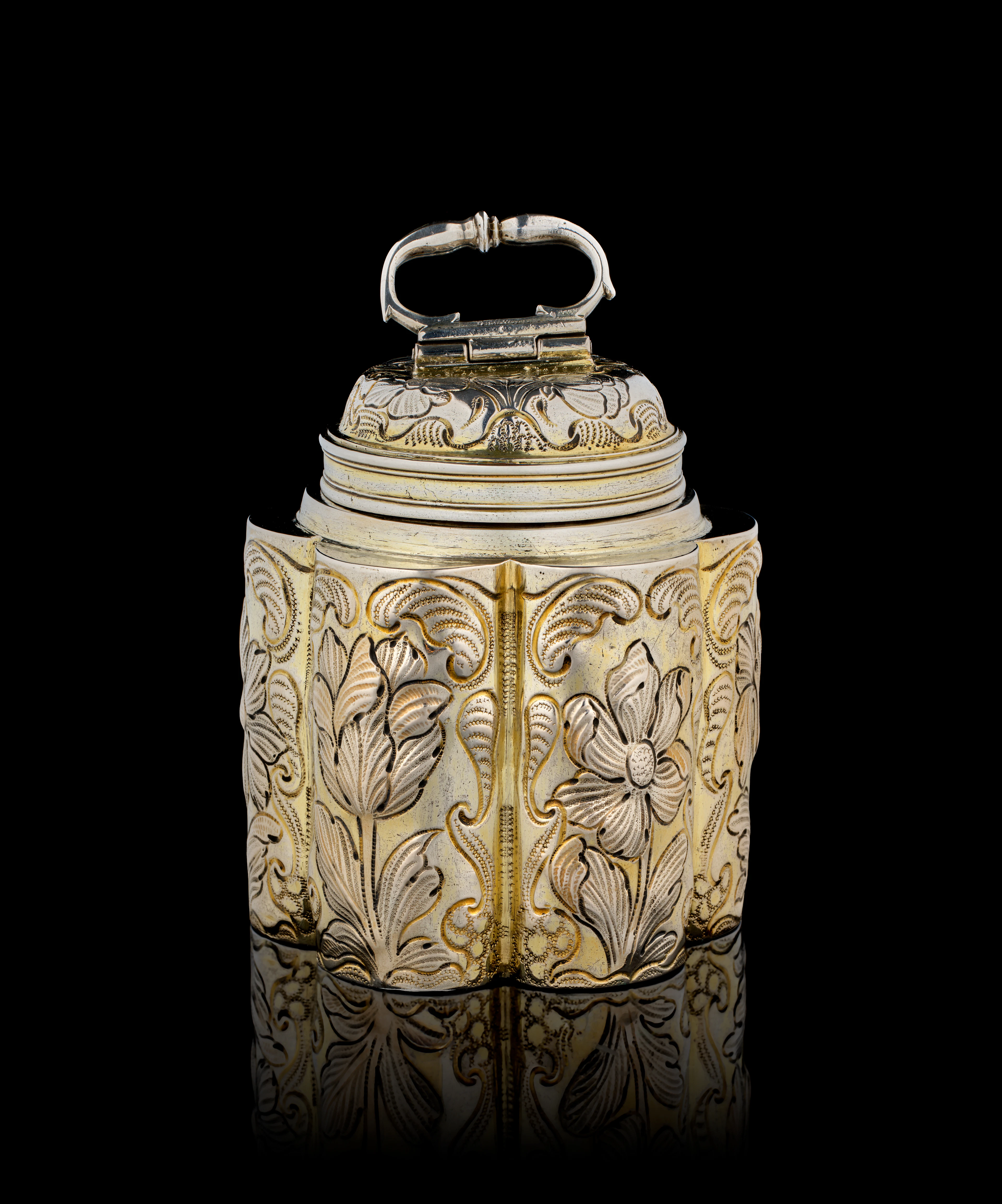 A German parcel-gilt silver screw-top covered box, Christoph Jordan