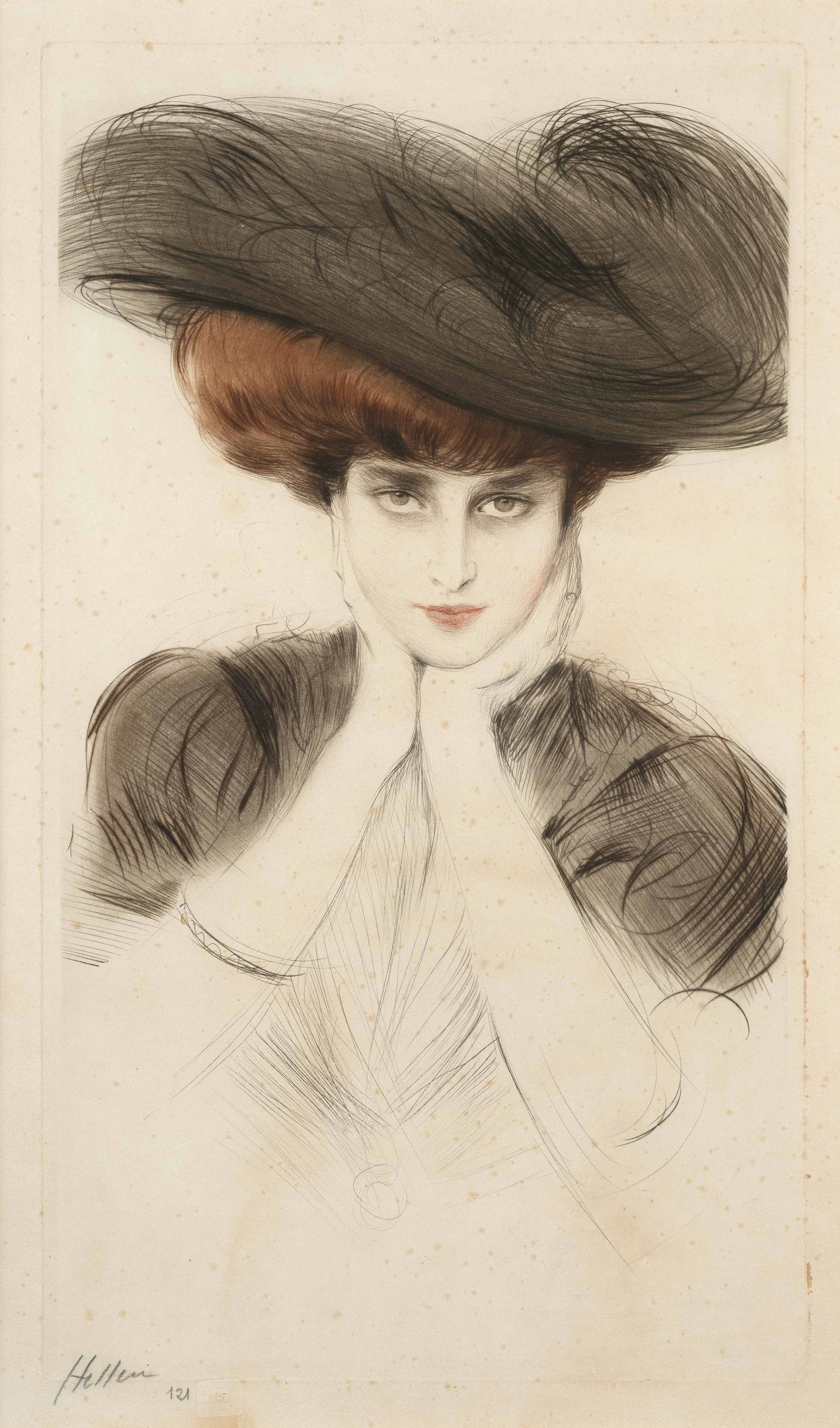 Paul César HELLEU Vannes, 1859 – Paris, 1927 Elégante au chapeau