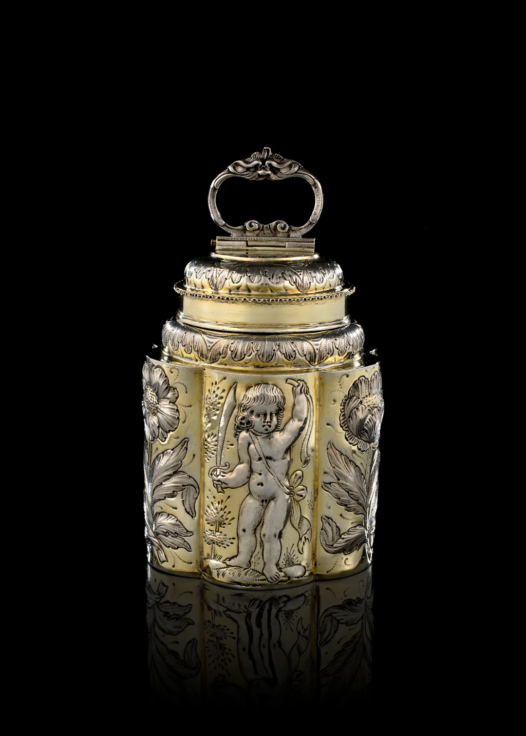 A German parcel-gilt silver screw-top covered box, Hans Scholler