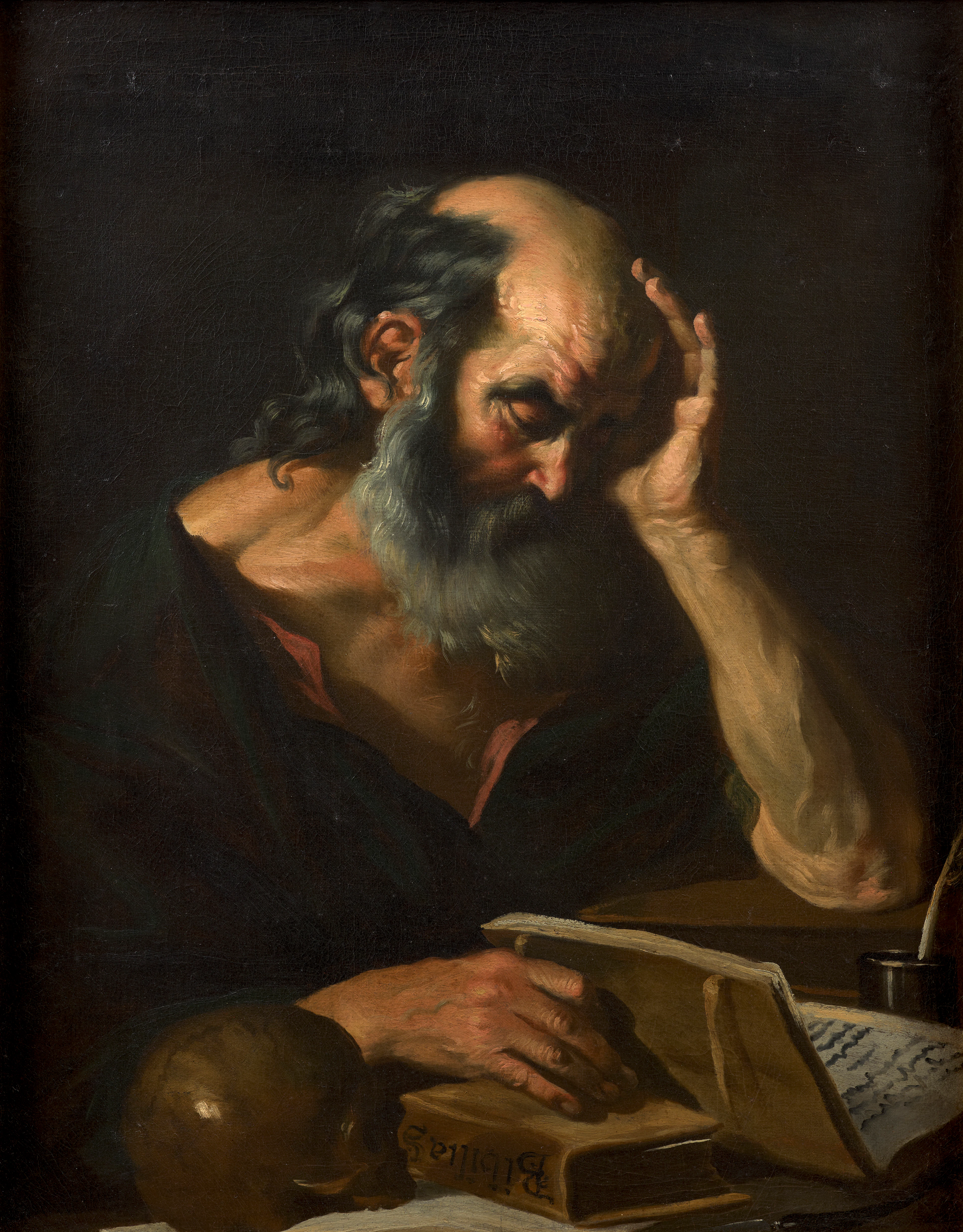 Ecole génoise du XVIIe siècle Saint Jérôme traduisant la Bible
