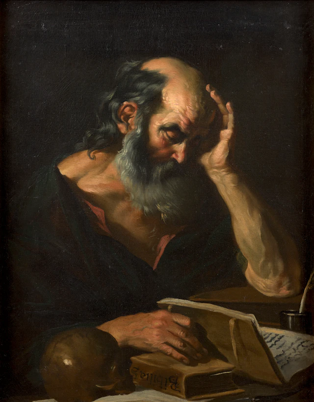 Ecole génoise du XVIIe siècle Saint Jérôme traduisant la Bible