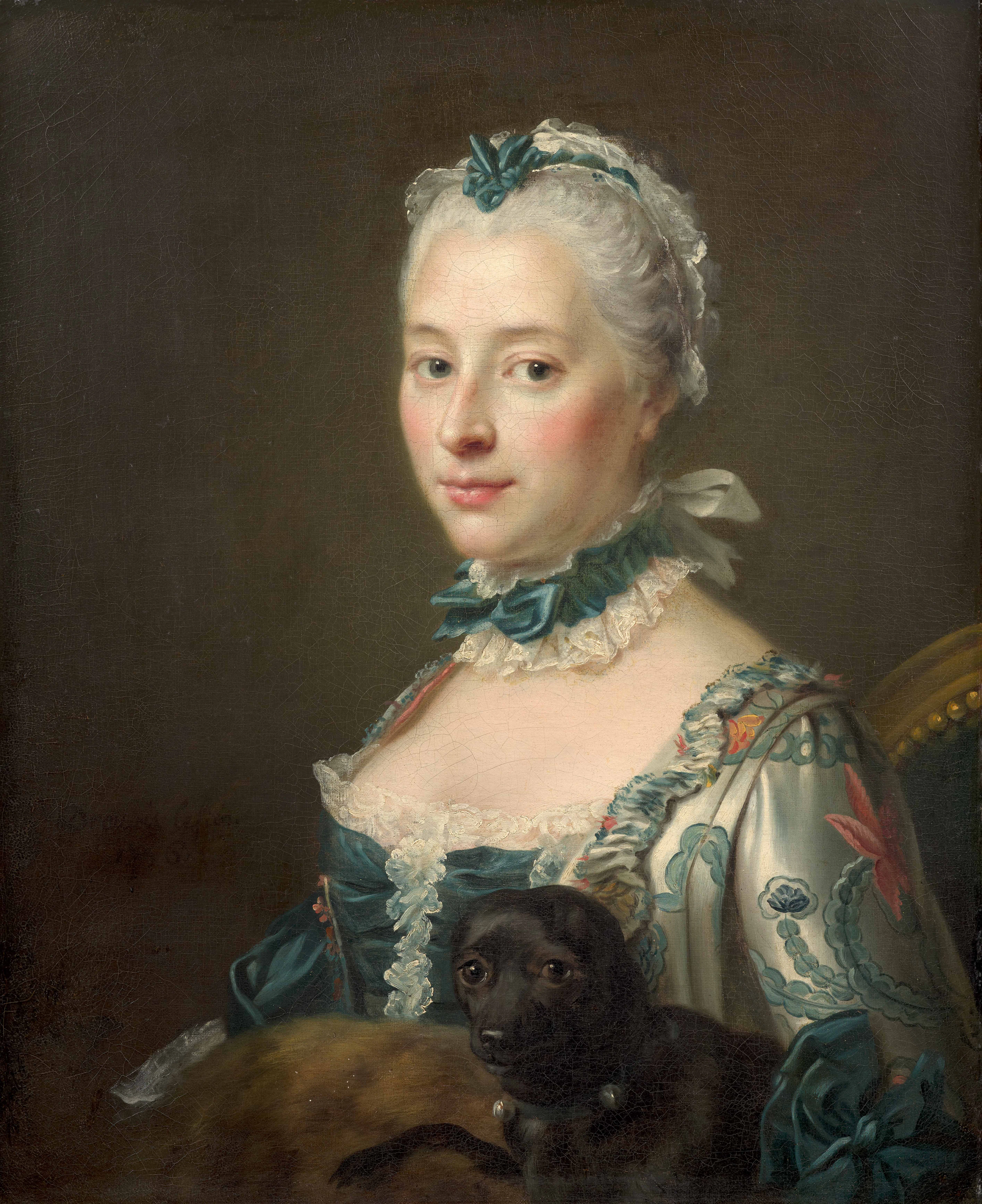 François-Hubert DROUAIS Paris, 1727 – 1775 Portrait de femme au chien