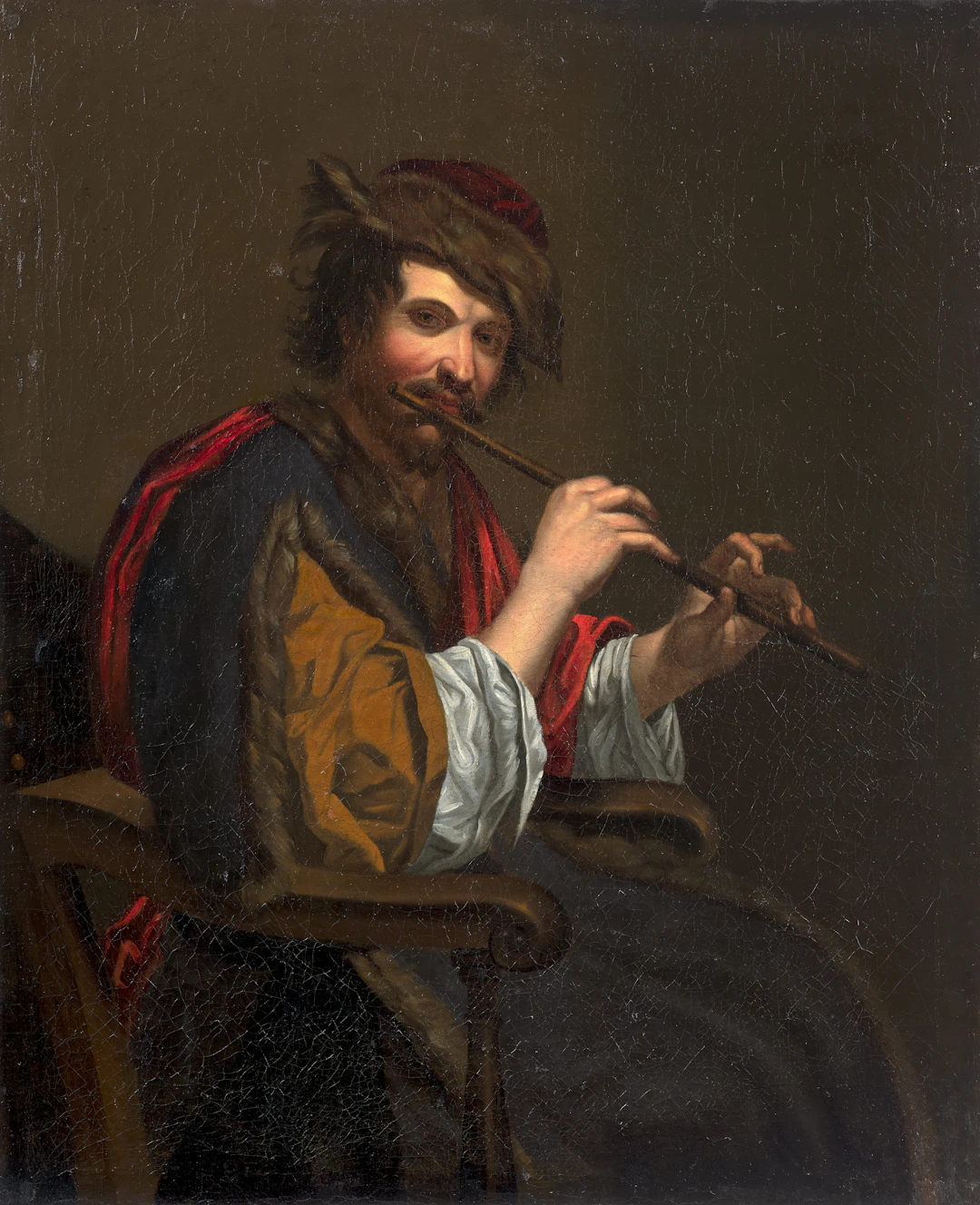 Ecole française ou flamande du XVIIe siècle Portrait d'homme jouant de la flûte