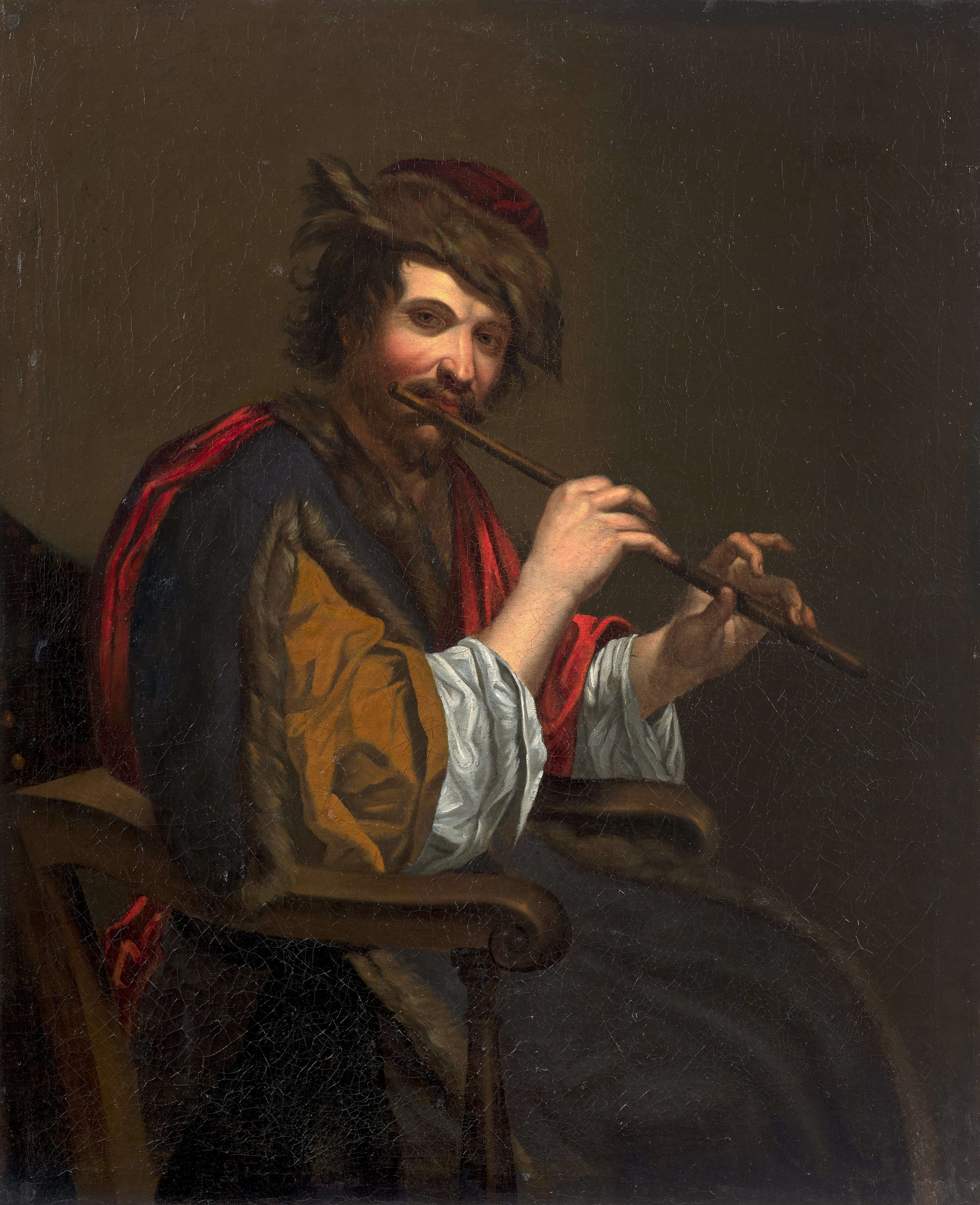 Ecole française ou flamande du XVIIe siècle Portrait d'homme jouant de la flûte