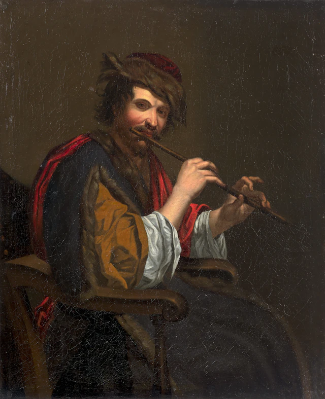 Ecole française ou flamande du XVIIe siècle Portrait d'homme jouant de la flûte