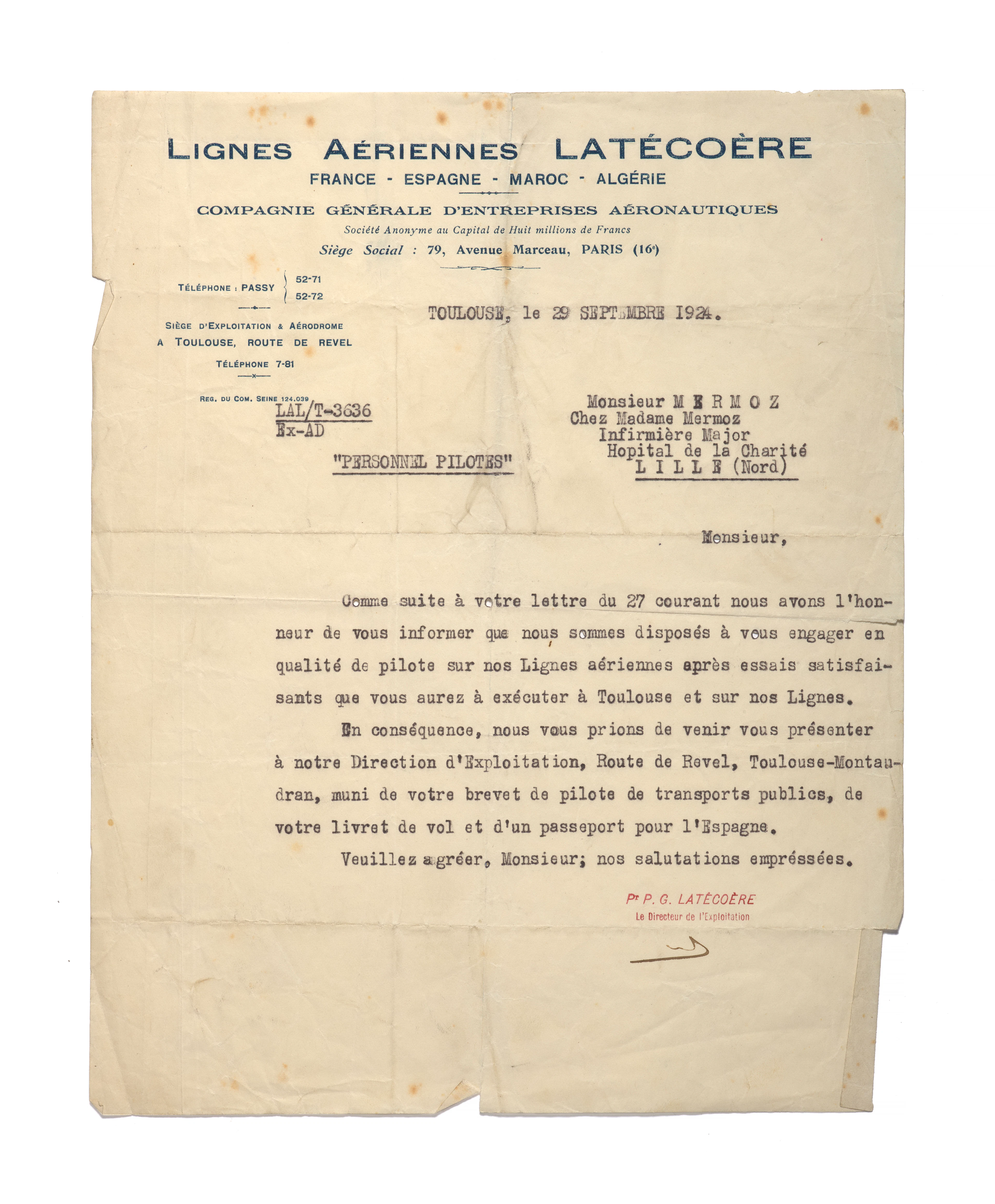 LATÉCOÈRE Pierre-Georges (1883-1943).