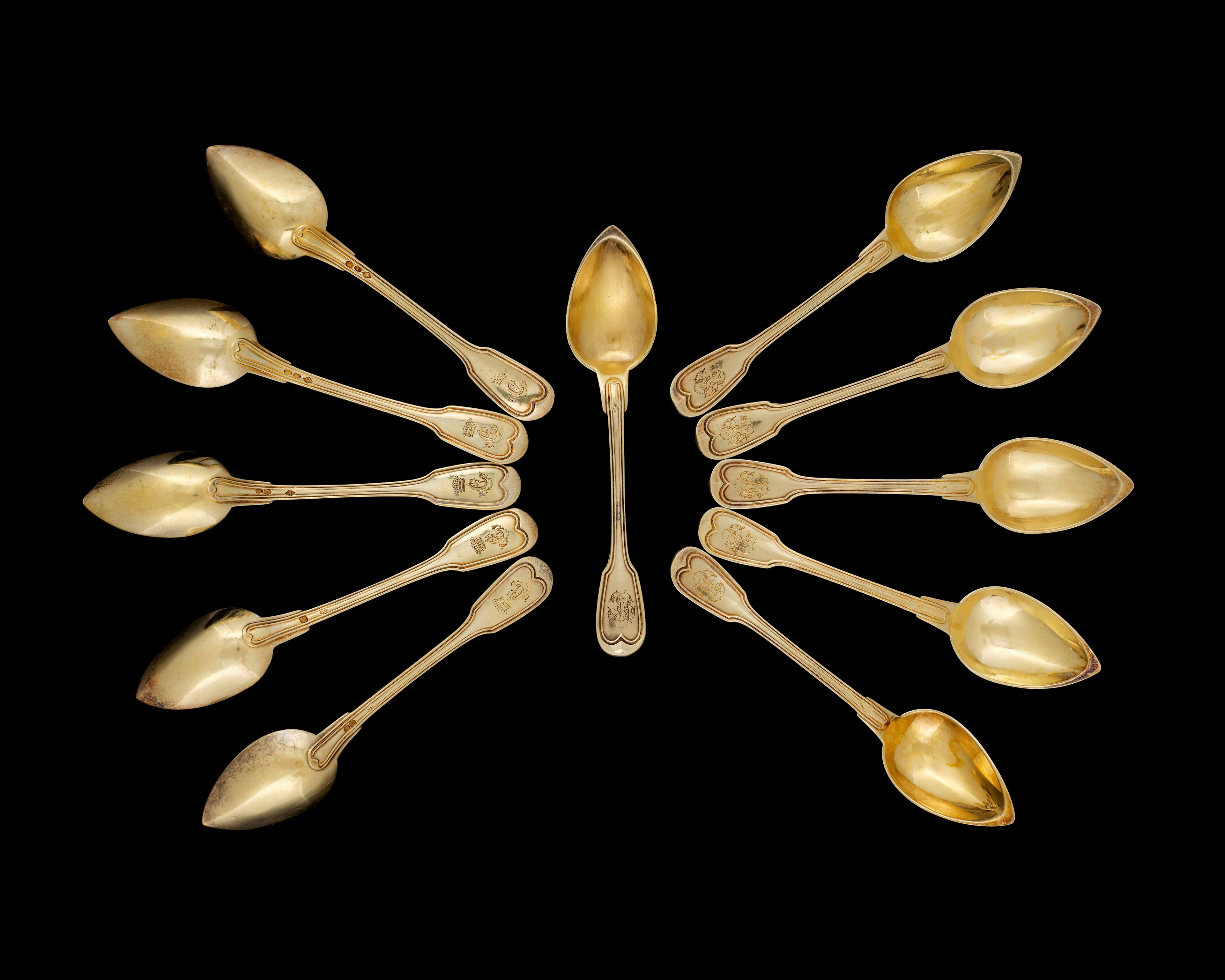 ENSEMBLE DE ONZE CUILLÈRES À THÉ EN VERMEIL