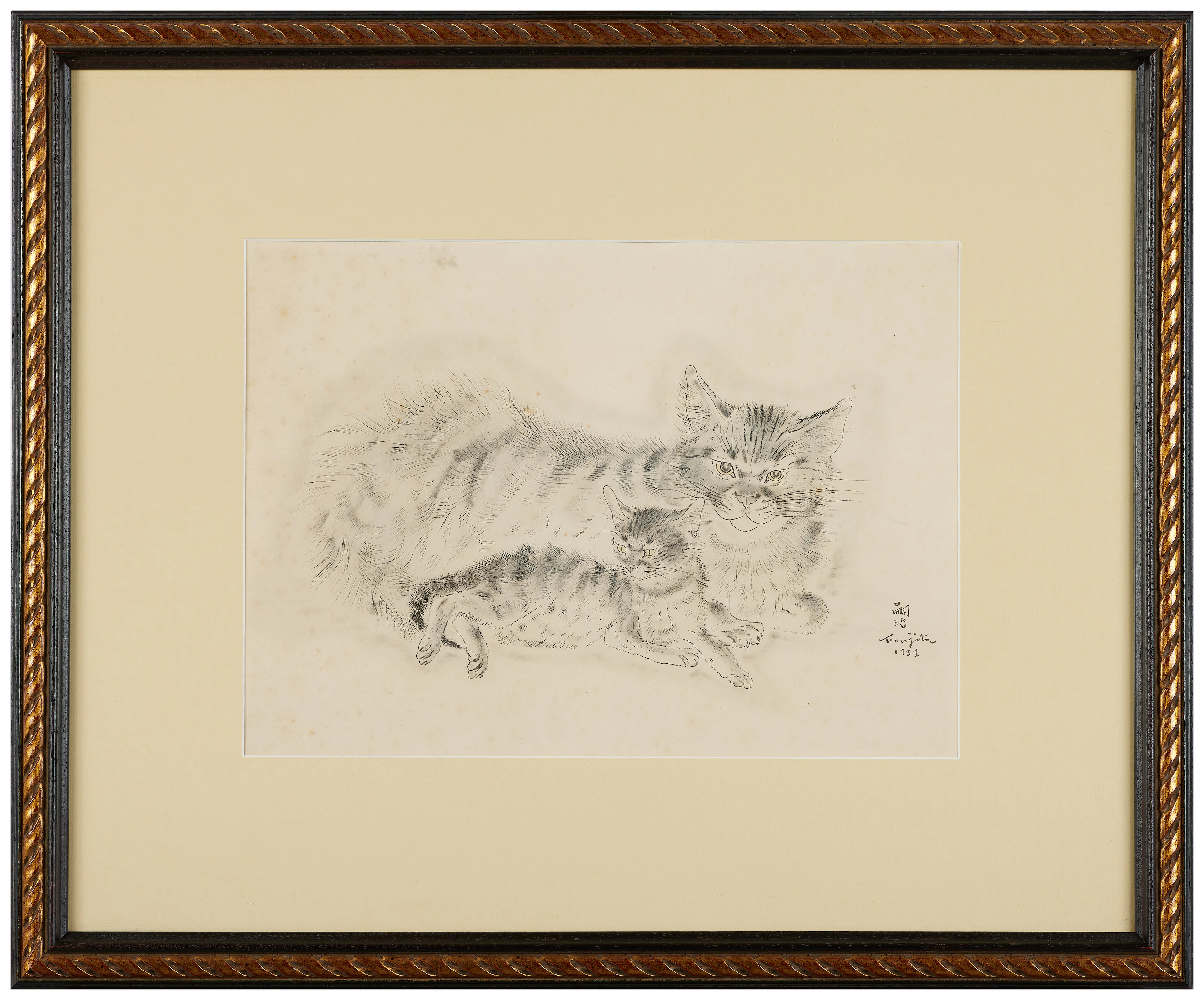 Léonard Tsuguharu FOUJITA 1886 - 1968 Chatte et chaton - 1931