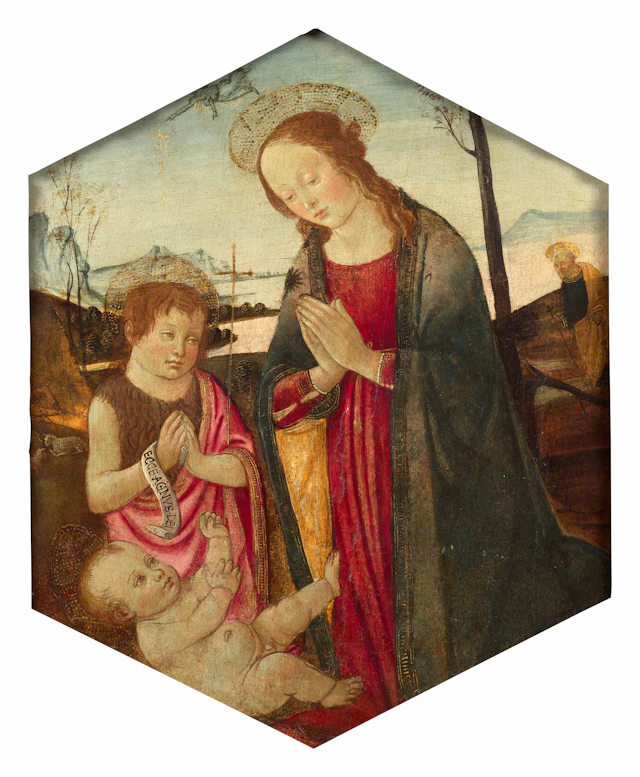 Jacopo del SELLAIO Florence, 1441-1493 Vierge à l'Enfant et saint Jean-Baptiste