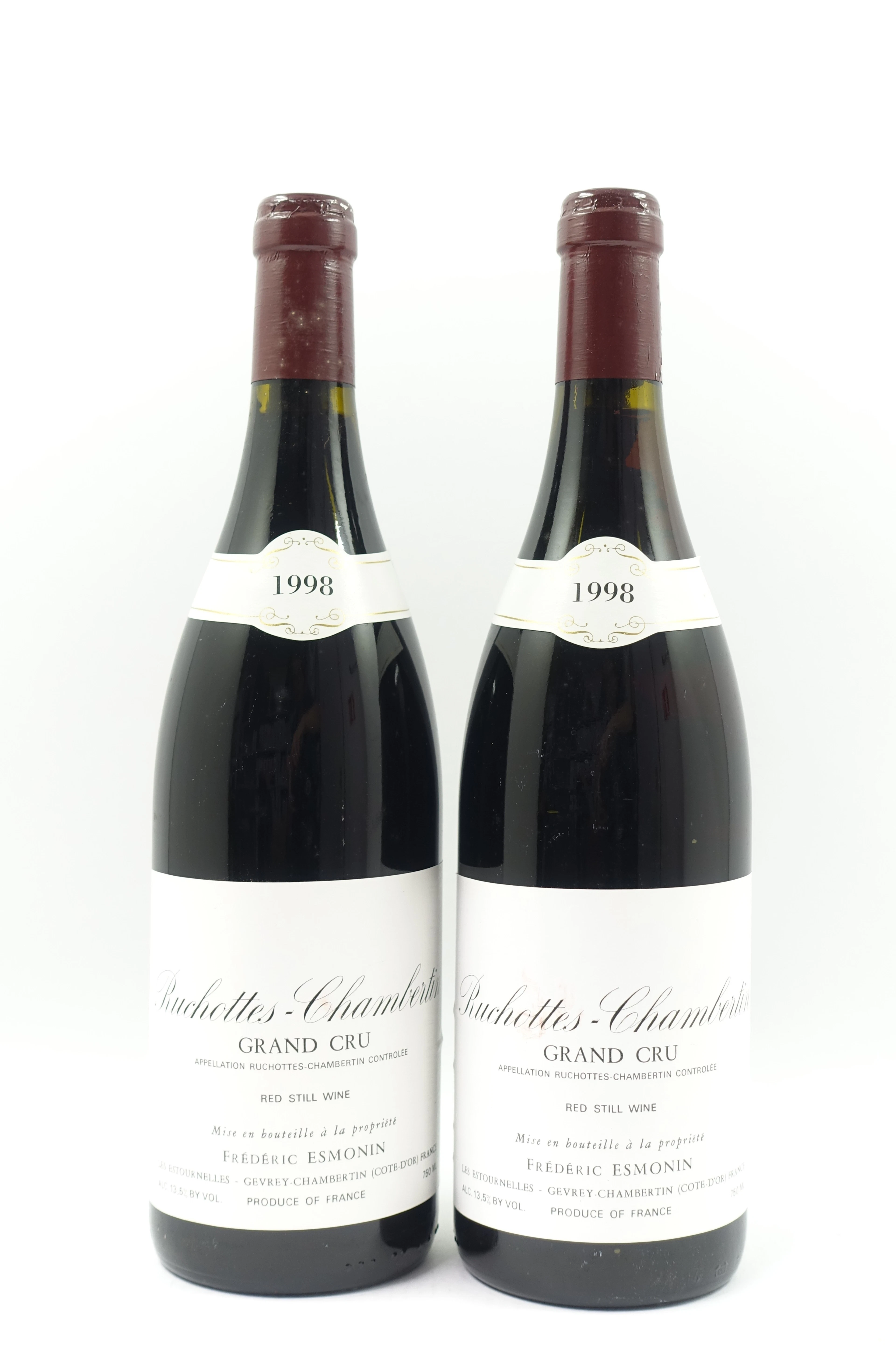 2 bts RUCHOTTES CHAMBERTIN 1998 Grand Cru. Frédéric Esmonin