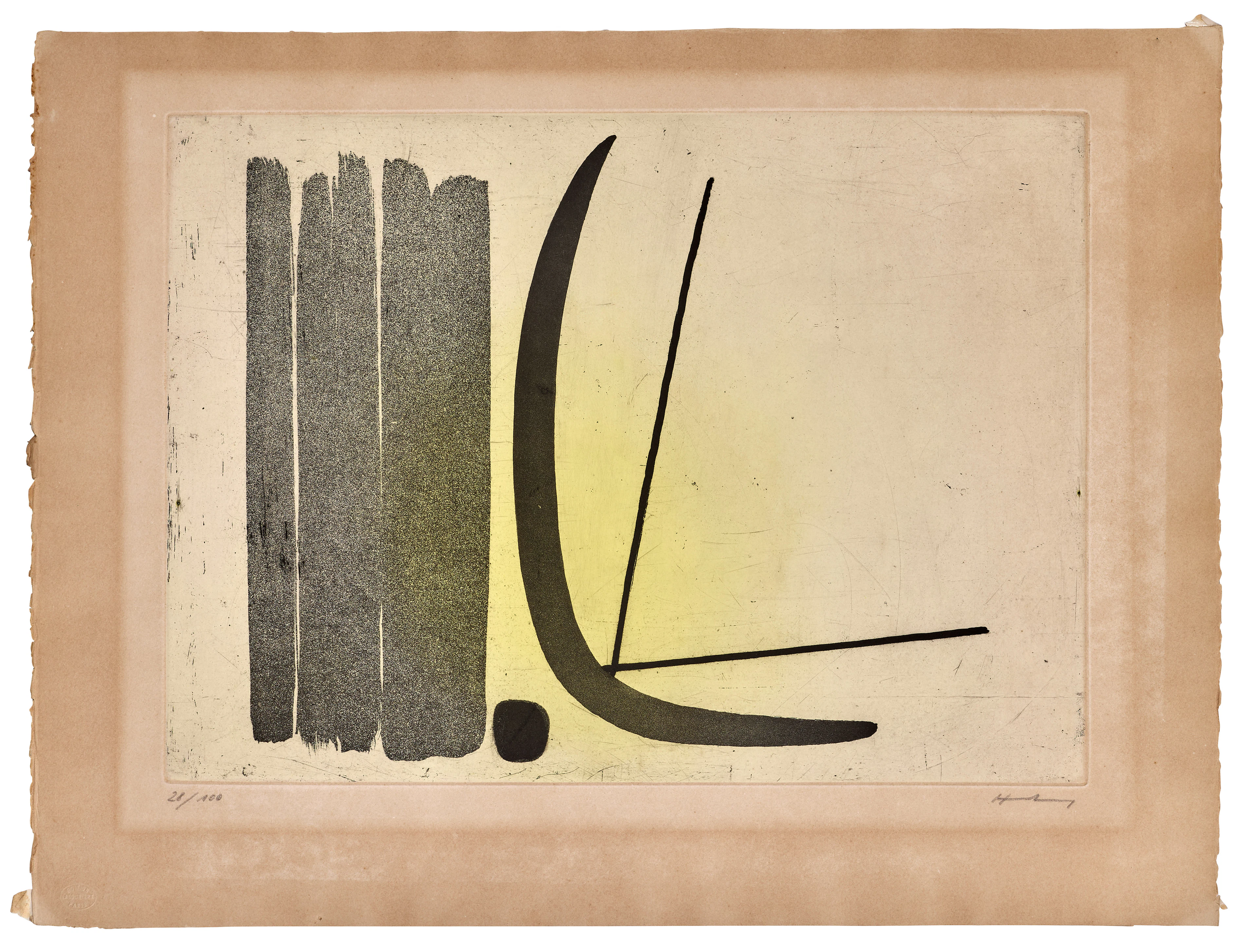 Hans HARTUNG (1904 - 1989) Croissant noir sur fond - 1953