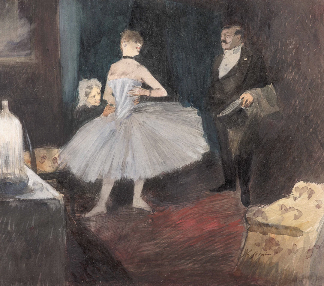 Jean-Louis FORAIN 1852 - 1931 Visite dans la loge de la danseuse - circa 1880