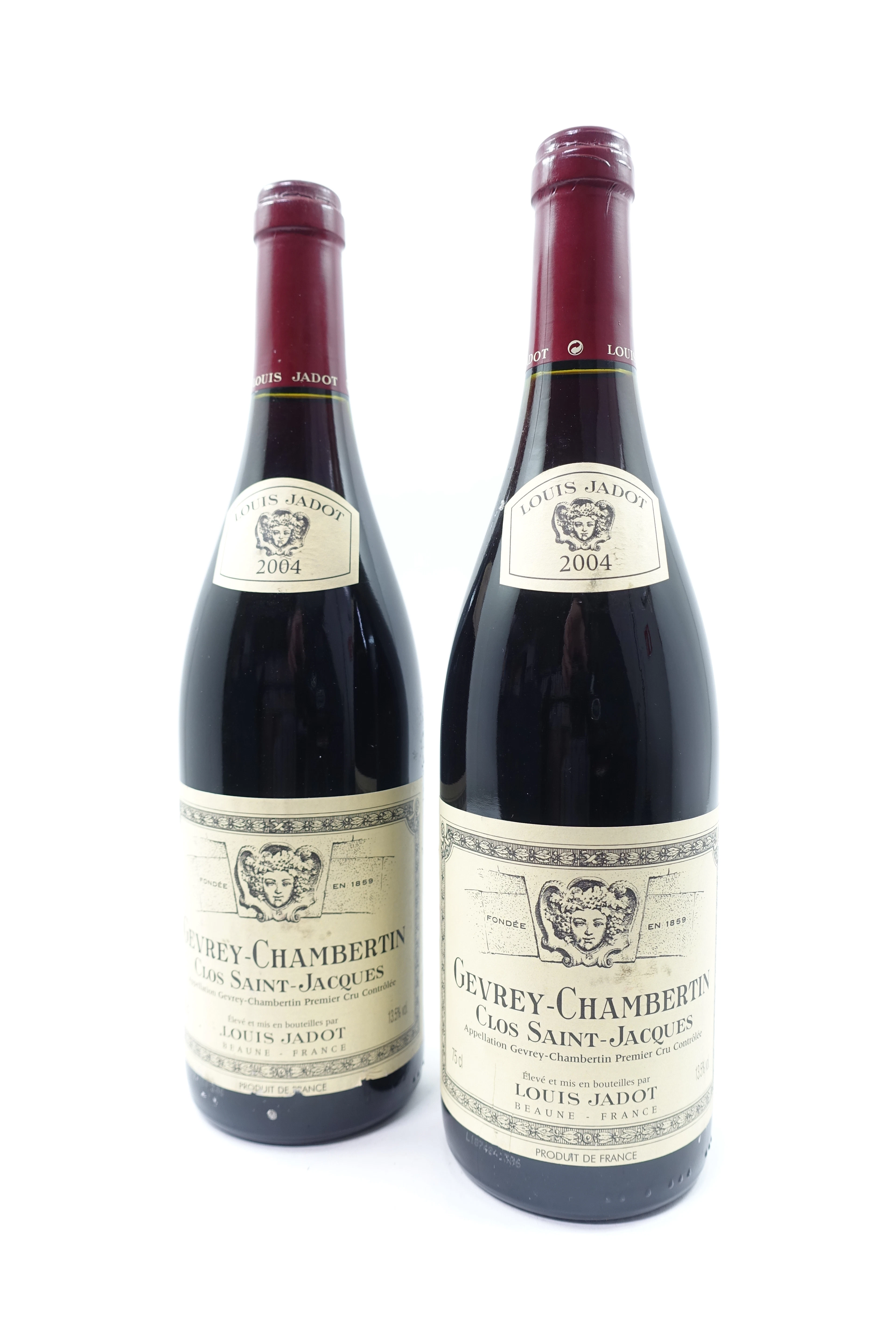 2 bts GEVREY CHAMBERTIN 2004 1er Cru Clos Saint Jacques. Louis Jadot