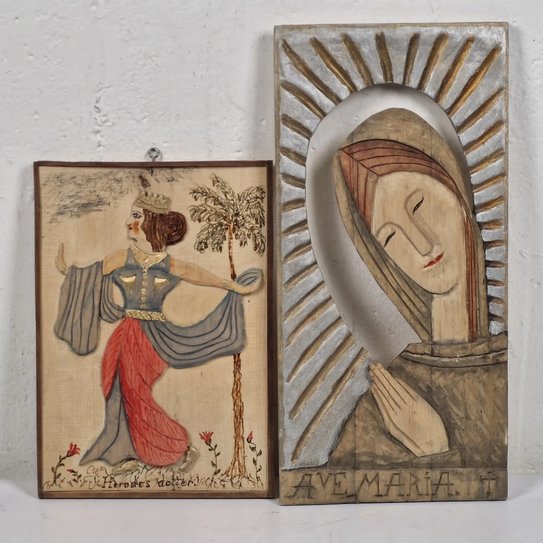 Herodes dotter & Ave Maria - Alassio - 2 st. Träreliefer - Reliefer/ikoner