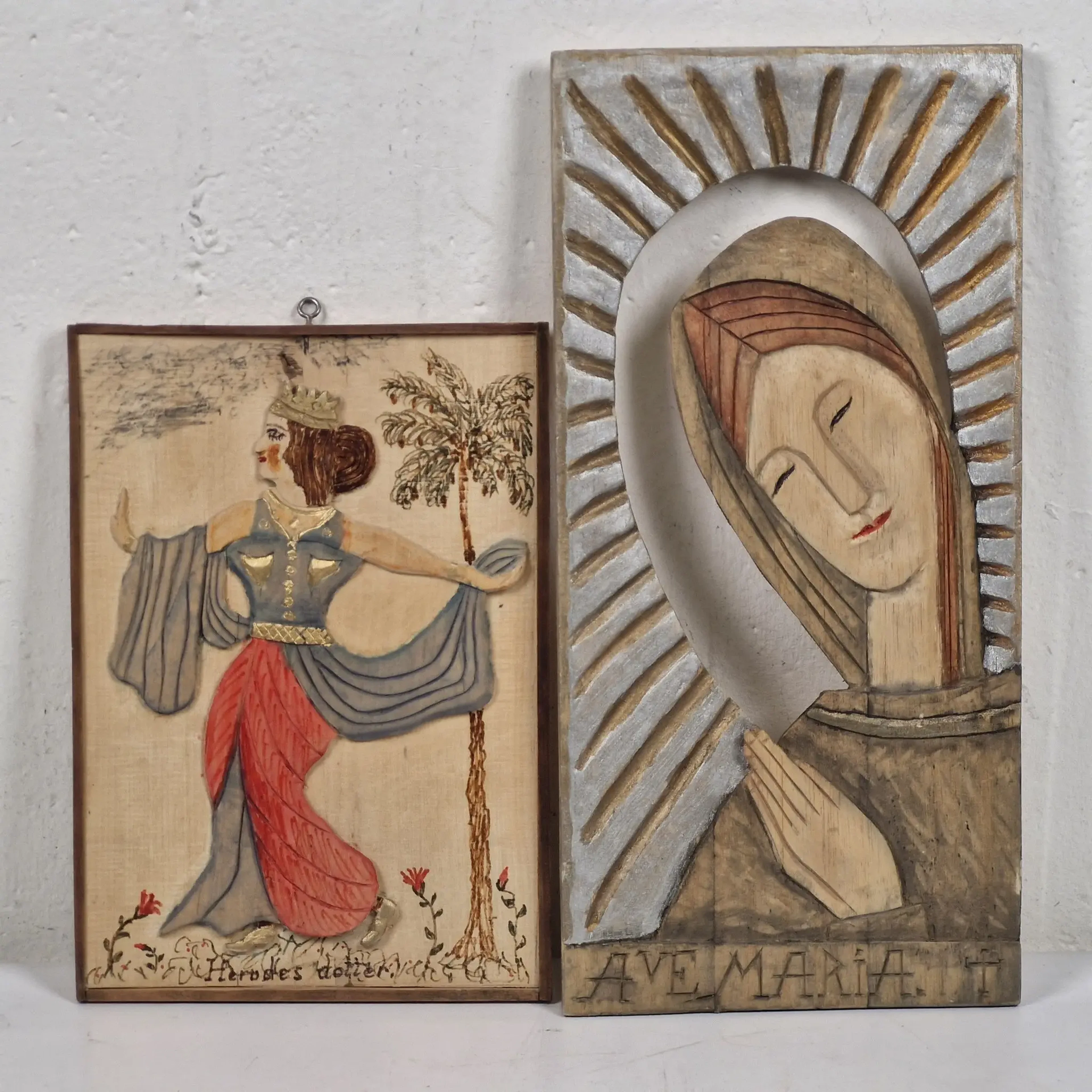 Herodes dotter & Ave Maria - Alassio - 2 st. Träreliefer - Reliefer/ikoner