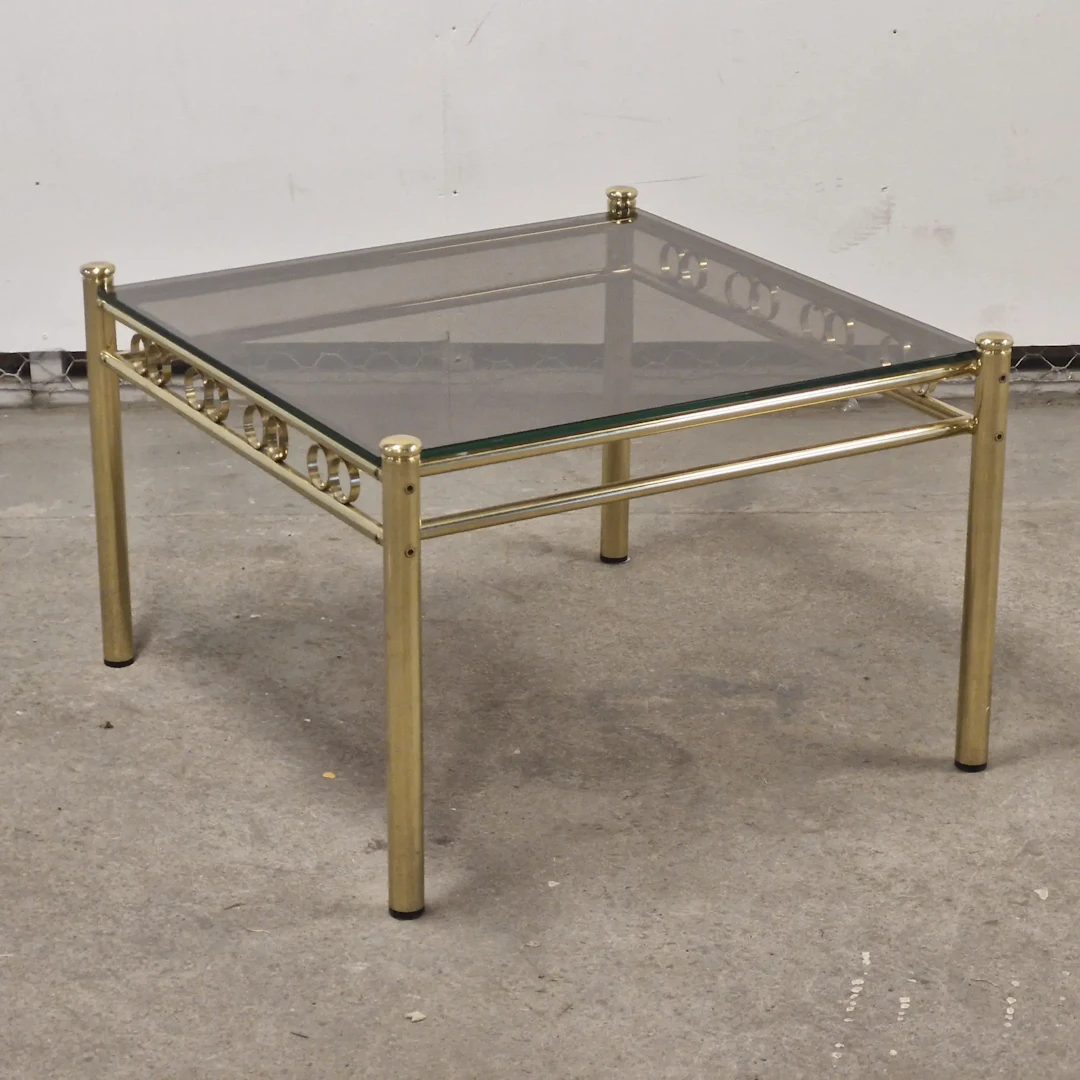 Soffbord i mässing med glasskiva - Metallbord - Sidobord - Bord