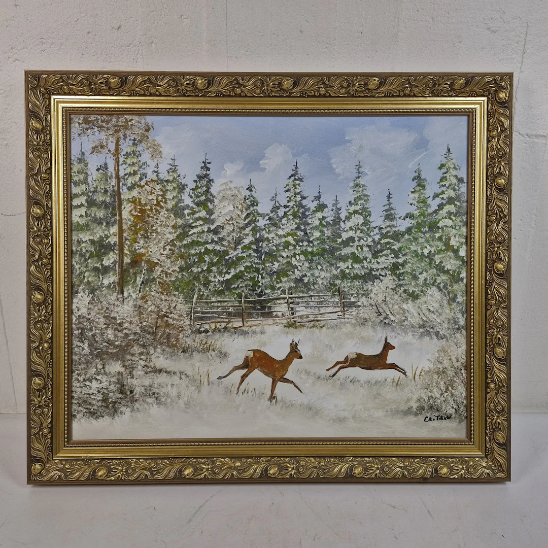 Einar Critén - "Rådjur i snö" - Oljemålning på duk - Tavla