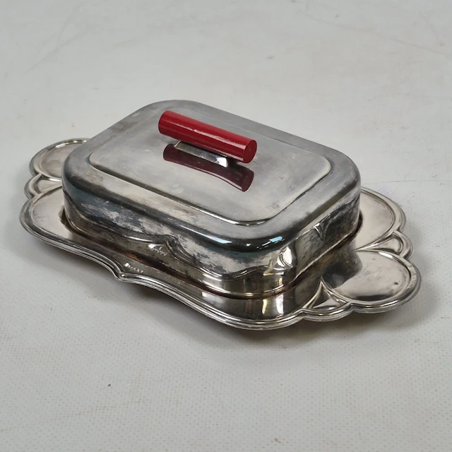 Smörask i nysilver & glas - Kaviargömma - Art Deco