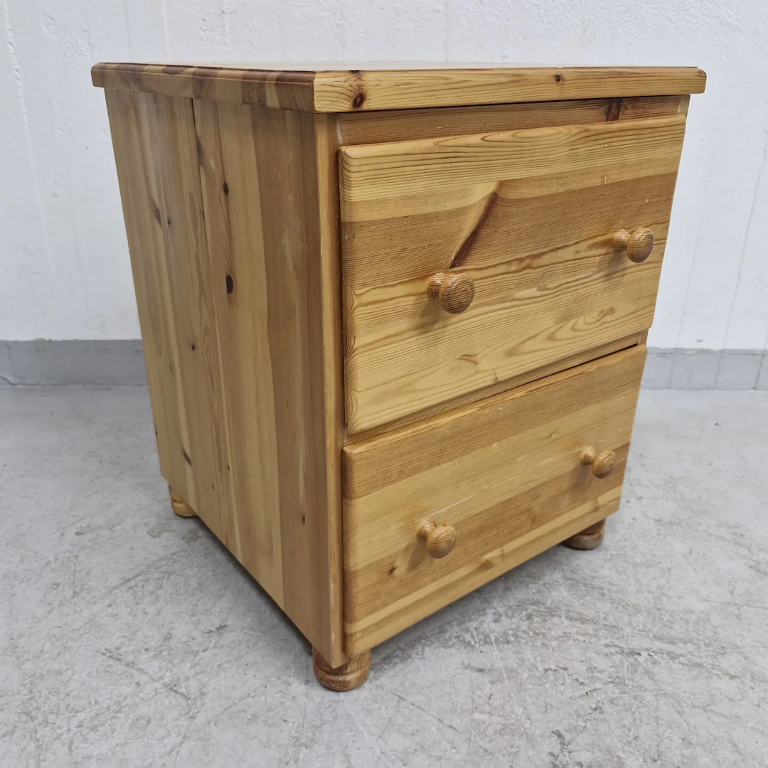 Sängbord i furu med lådor - Nattduksbord - Sidobord - Sent 1900-tal