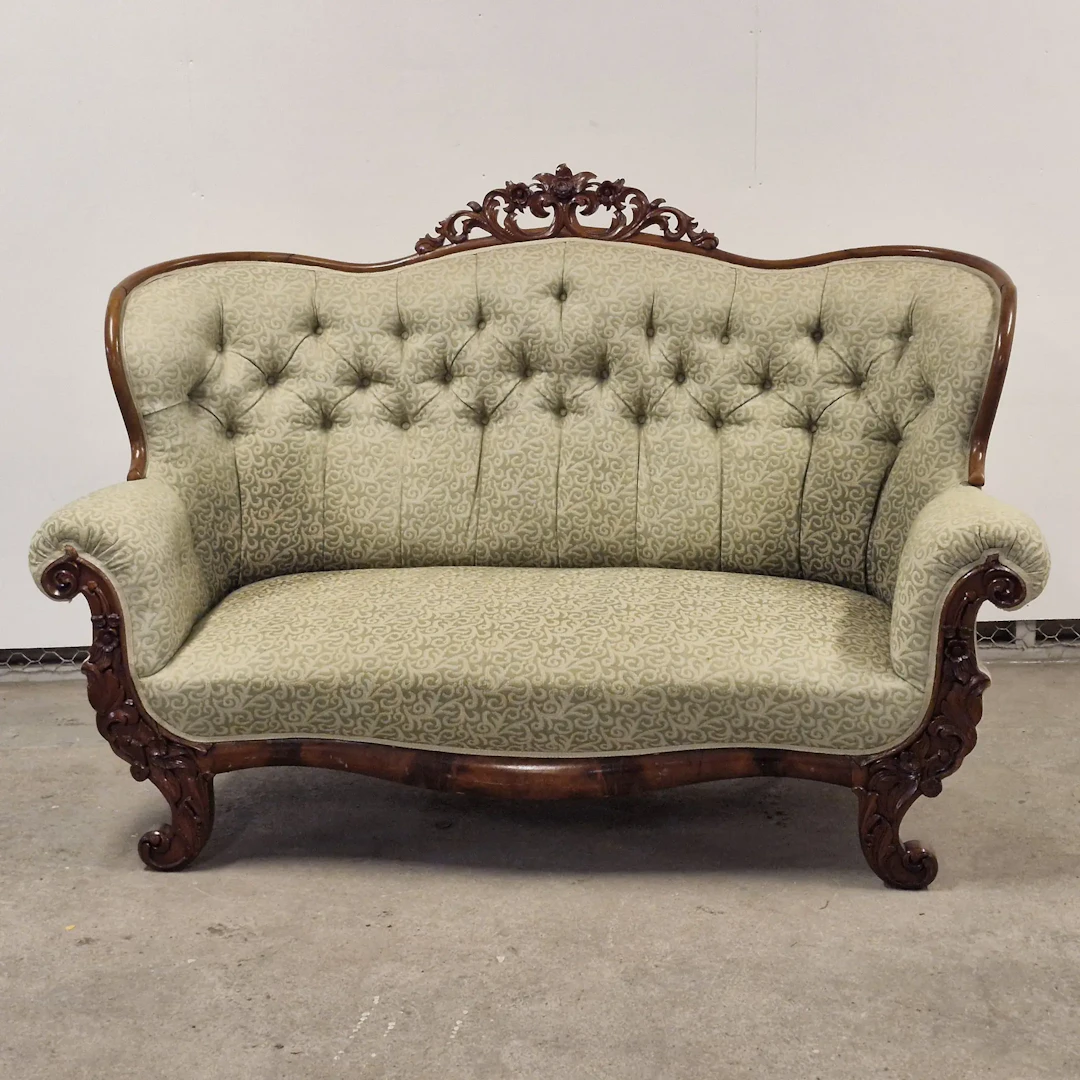 Antik - soffa i trä med klädd sits - Rokoko-stil - Tygsoffa - Tidigt 1900 tal