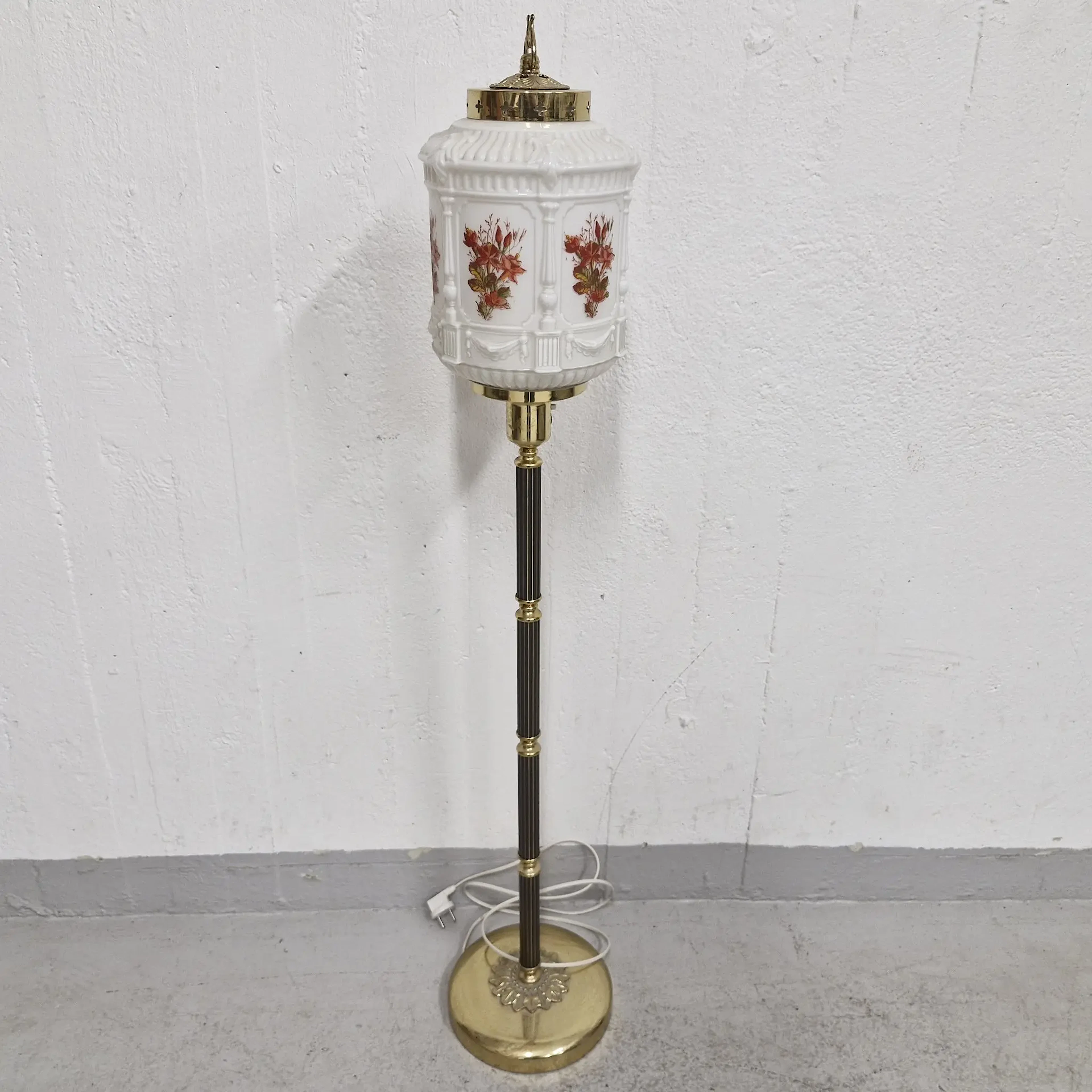 Golvlampa i mässing med glaskupa - Lampa - 1900-tal - Vintage