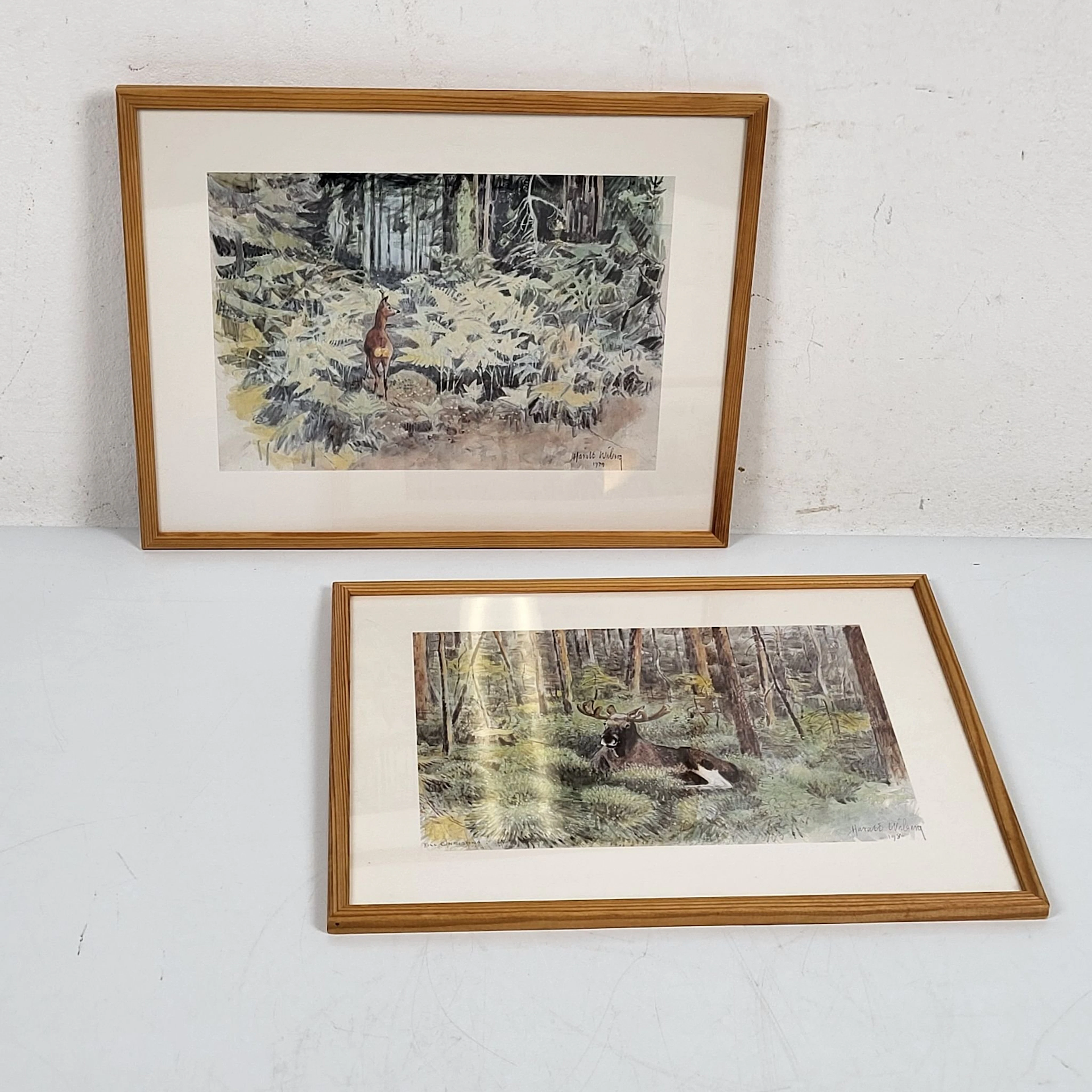 Harald Wiberg - 2st inramade tryck - Älg - Rådjur