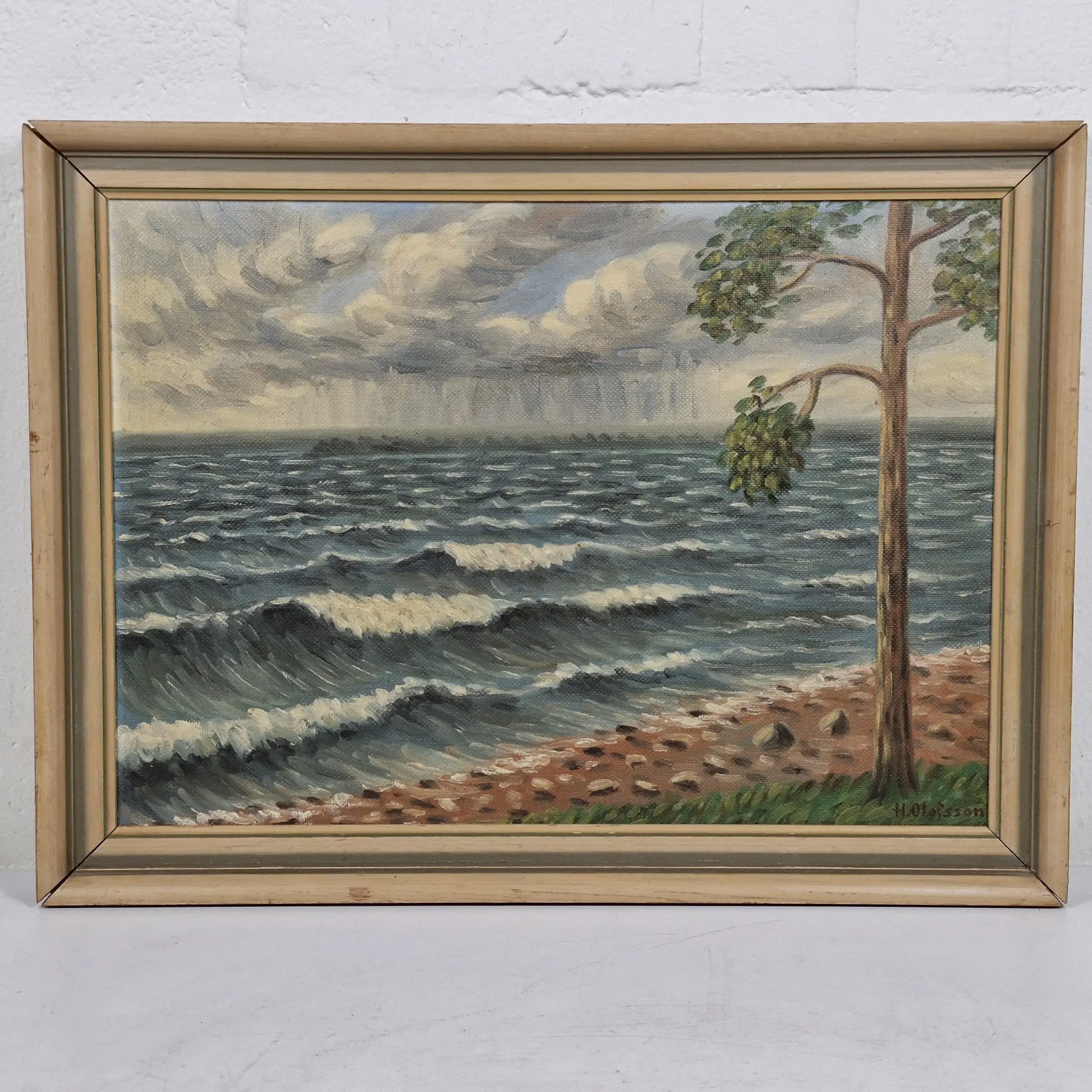Signerad H. Olofsson - Hans Olofsson? - Olja på pannå - Kustmotiv - Konst