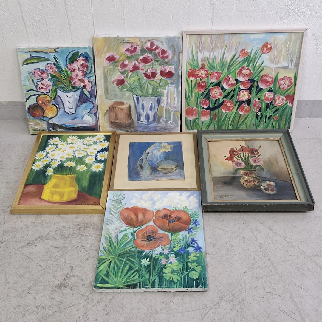 6st tavlor - Blandade konstnärer - Akryl & olja på duk - Blommor - Konst