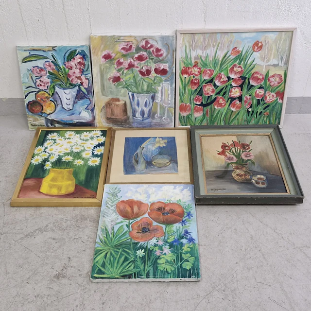 6st tavlor - Blandade konstnärer - Akryl & olja på duk - Blommor - Konst