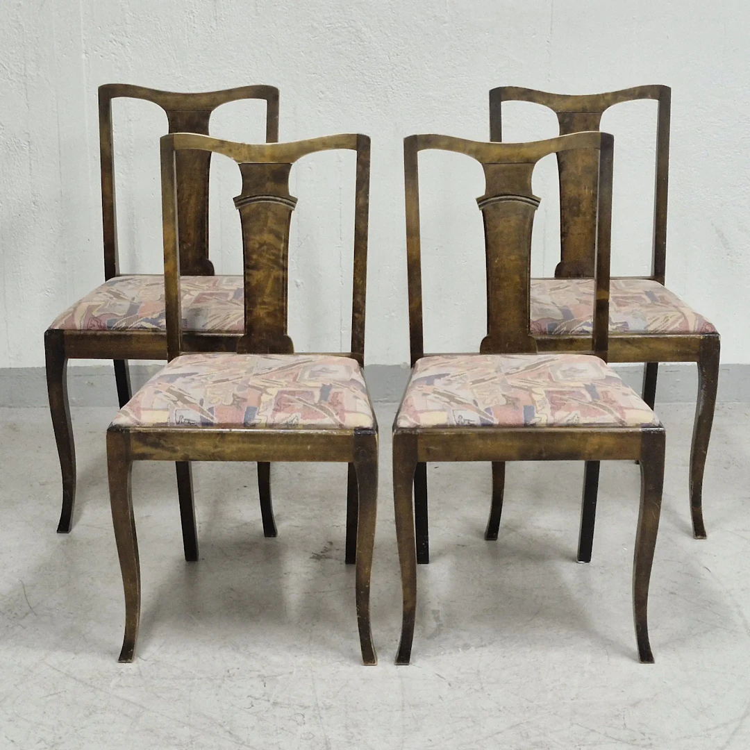 4 st. Stolar i trä med klädd sits - Trästolar - 1940-tal - Vintage